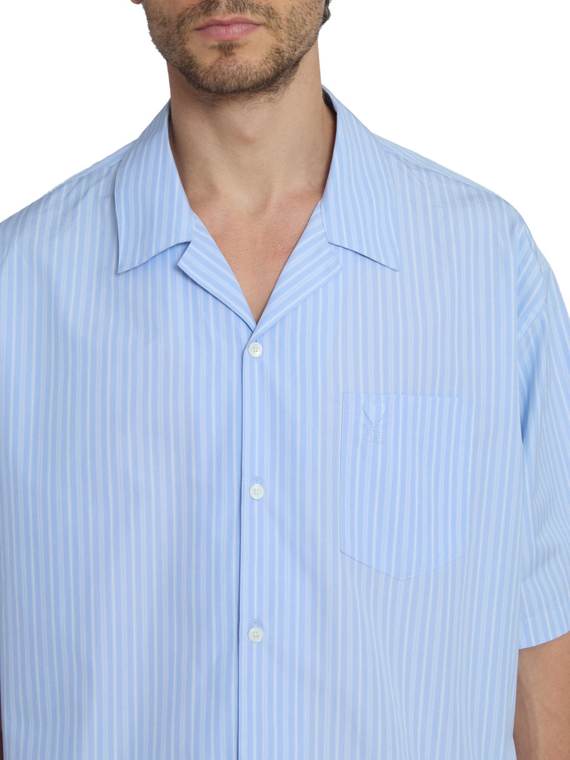 Men's Striped Cotton Boxy Camp Shirt - Bleu Cachemire Blanc 6