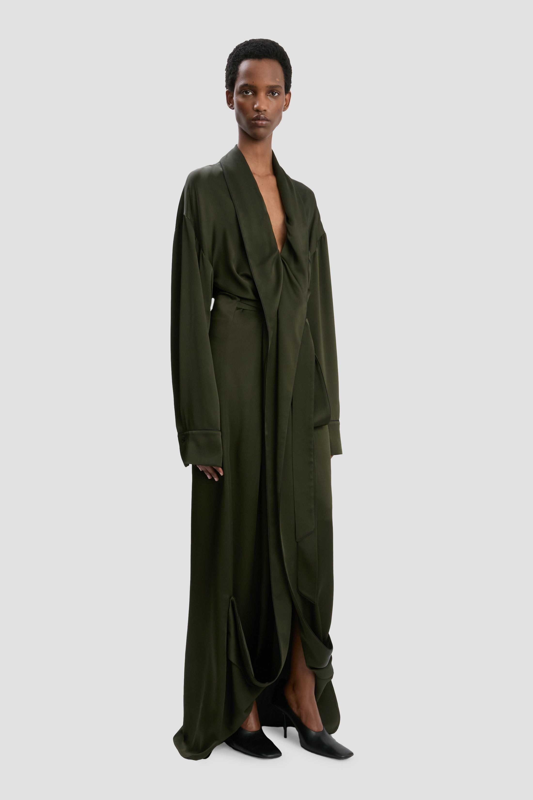 Wrap Detail Gown In Dark Olive - 3