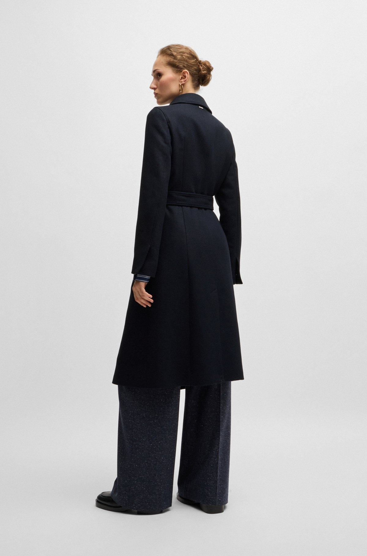 BELTED FORMAL COAT IN TWILL WITH METALLIC BUTTONS - 4