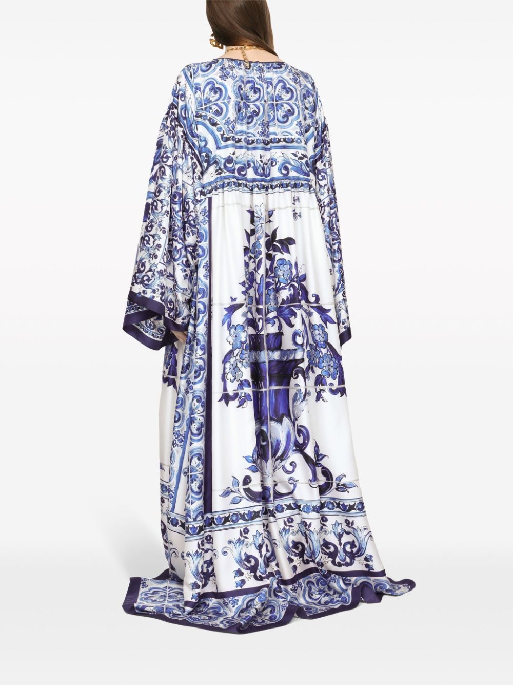 majolica-print silk dress - 4