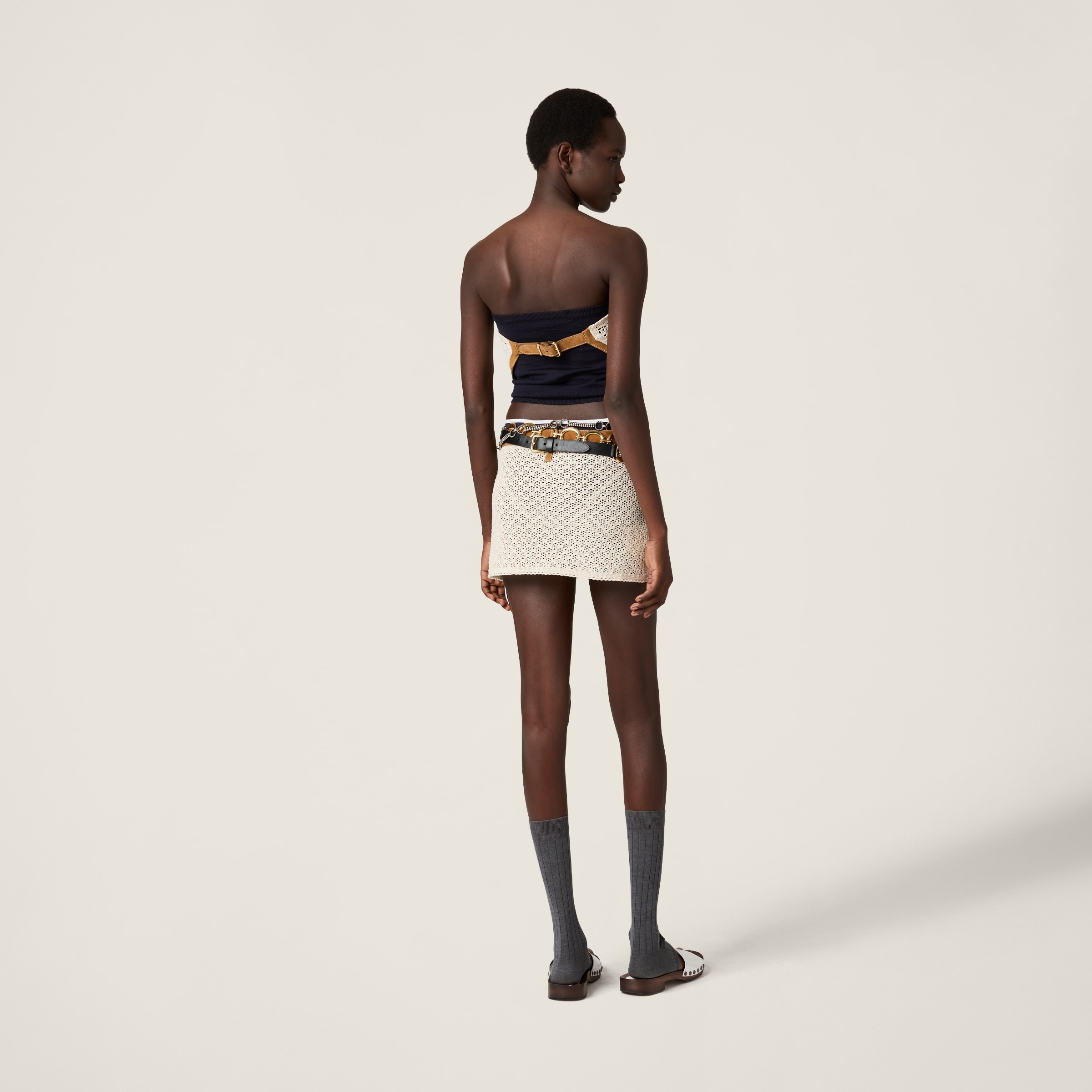Cotton and suede miniskirt - 3