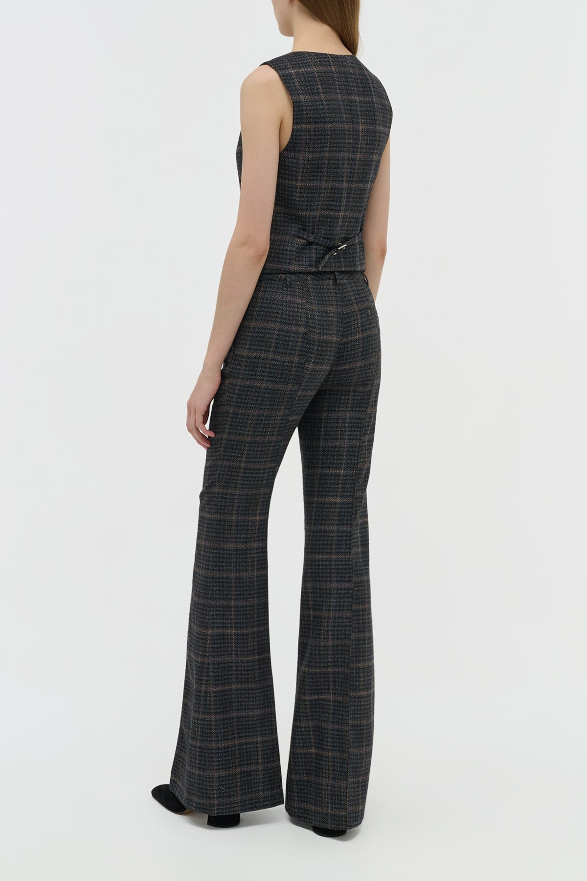 Rhein Flare Pant in Charcoal Multi Wool Silk Clubcheck Plaid - 4
