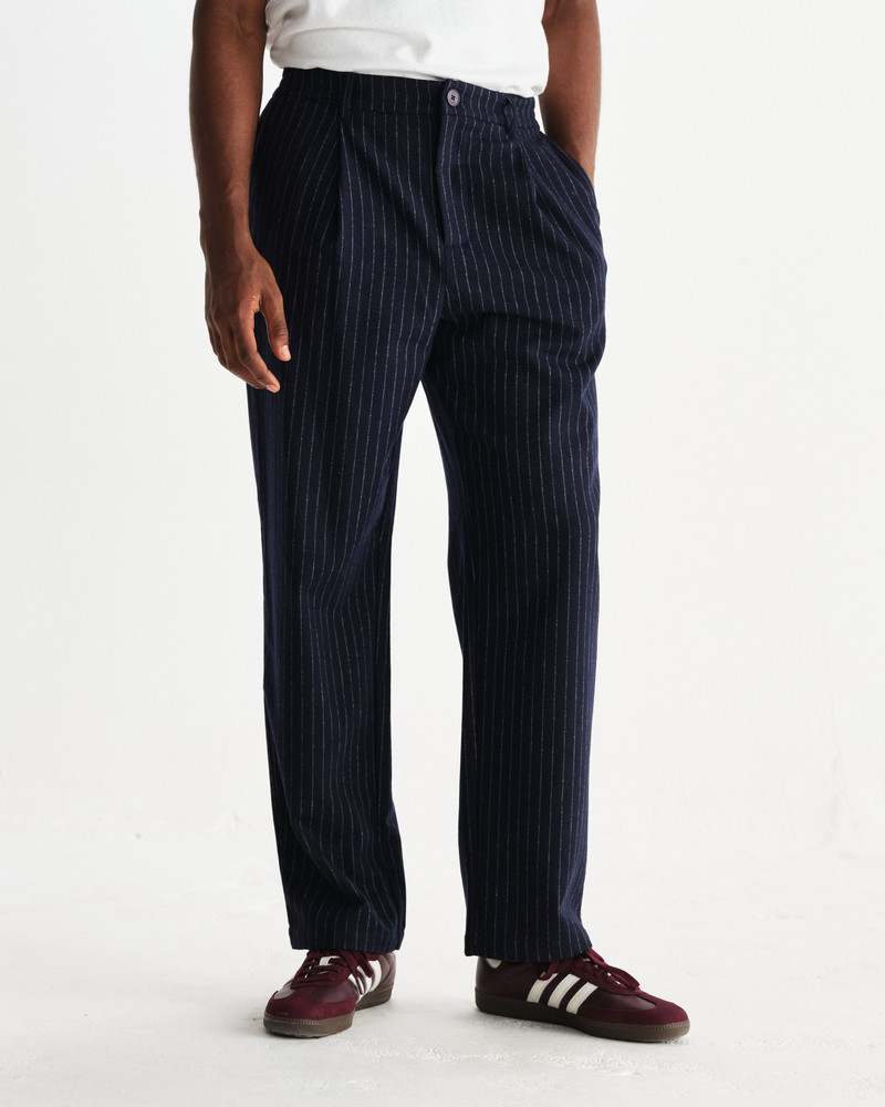 Wax London Malham - Navy Pinstripe Wool Trousers outlook