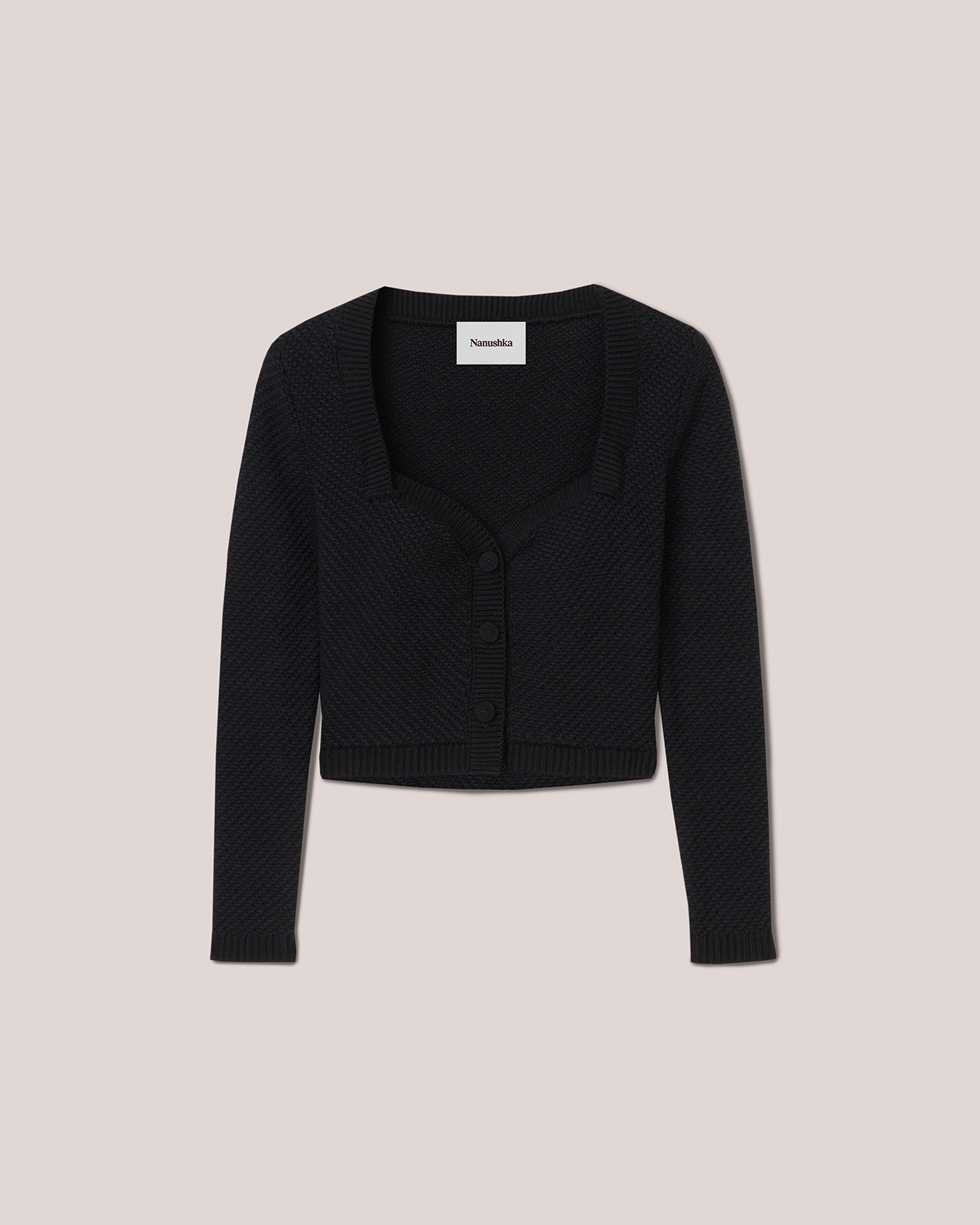 KAYA - Cotton-tweed textured sweetheart neck jacket - Black - 1