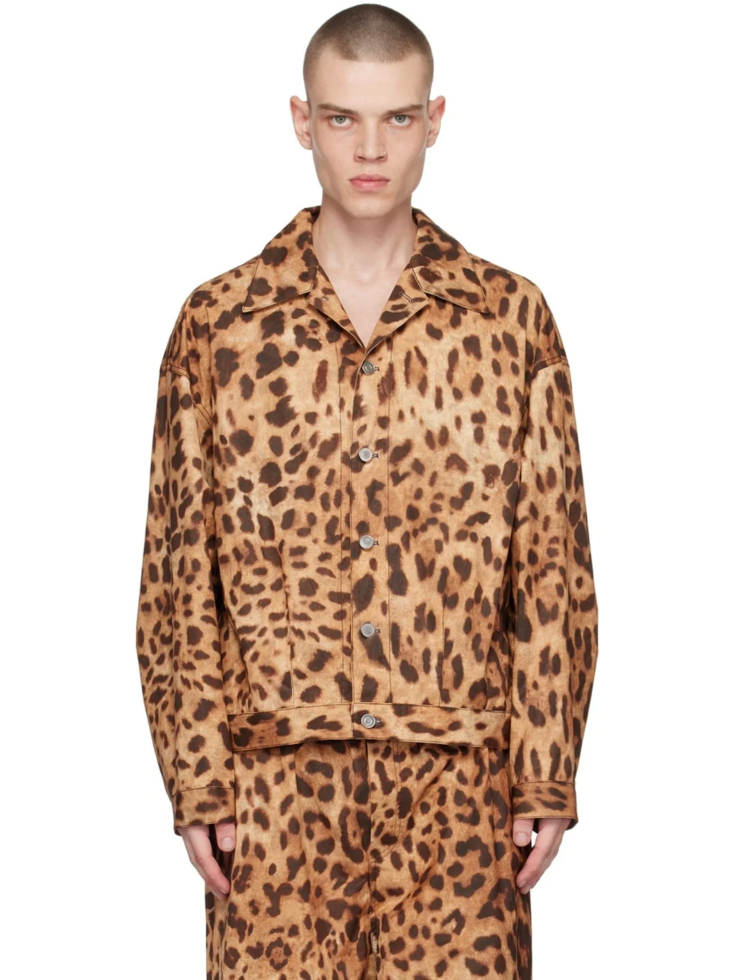 Brown & Tan Allover Printed Jacket - 1