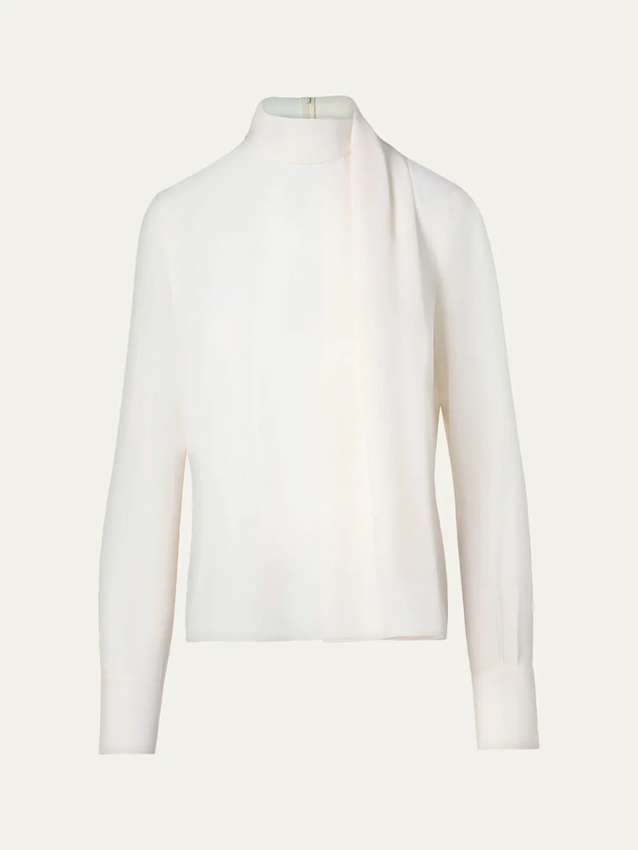 Long-Sleeve Silk Scarf Blouse - 1