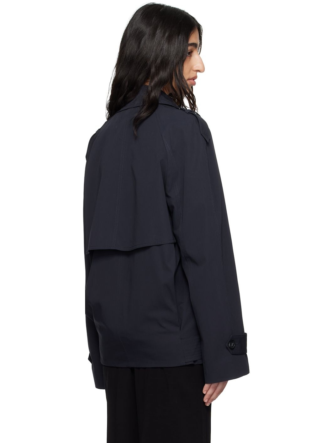 Navy Short Cotton Trench Jacket - 3