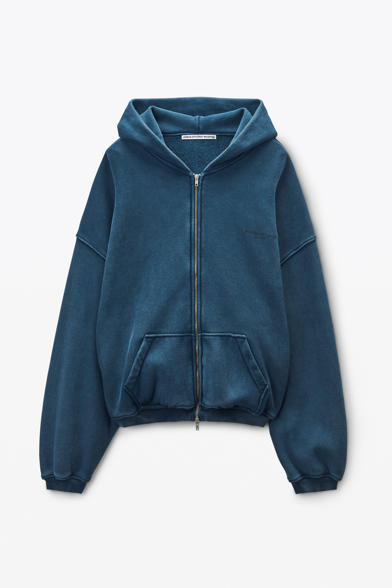Navy Cotton Logo Zip-Up Hoodie 1