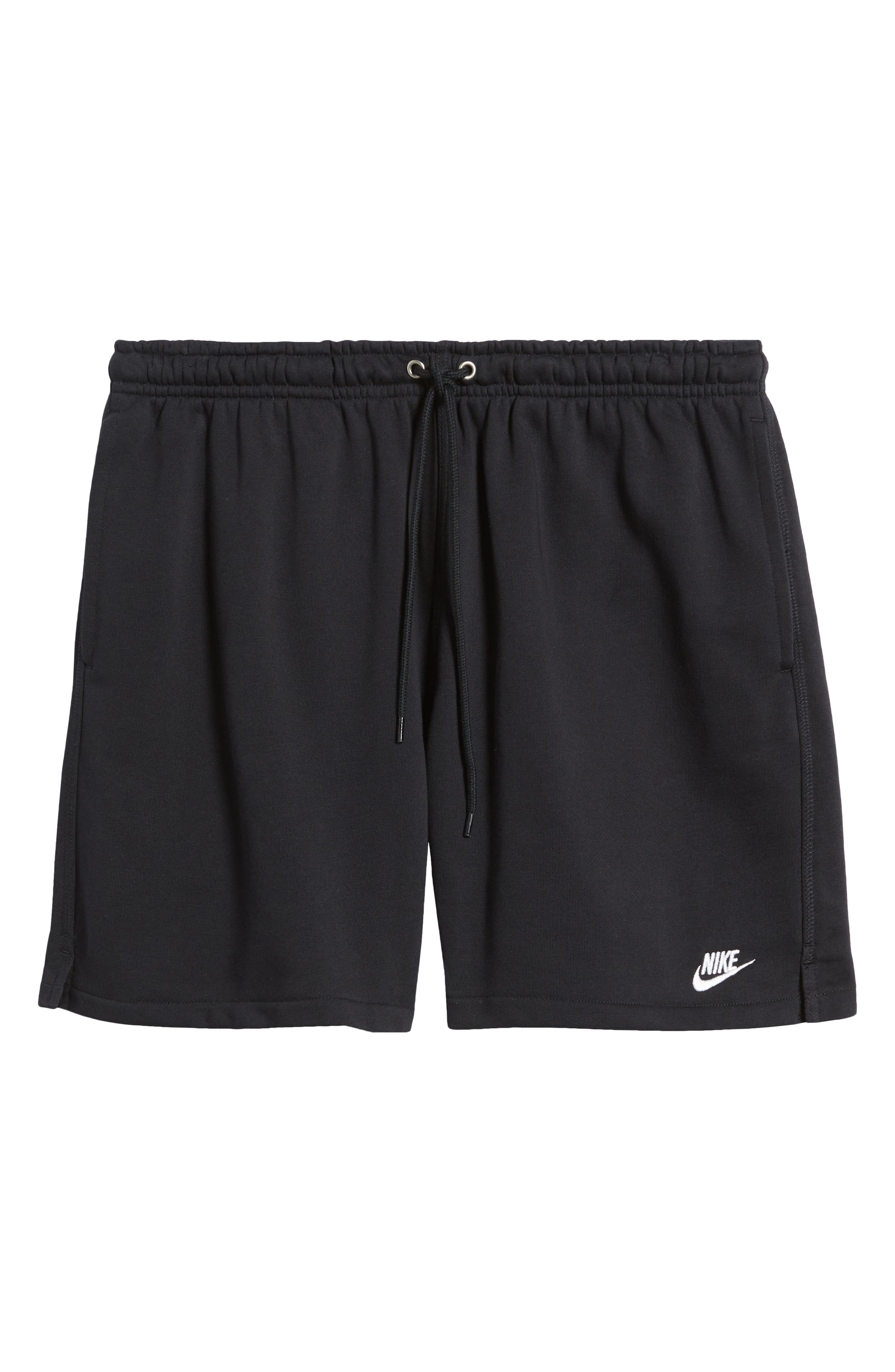 Nike Club French Terry Flow Shorts in Black/Black/White at Nordstrom - 6