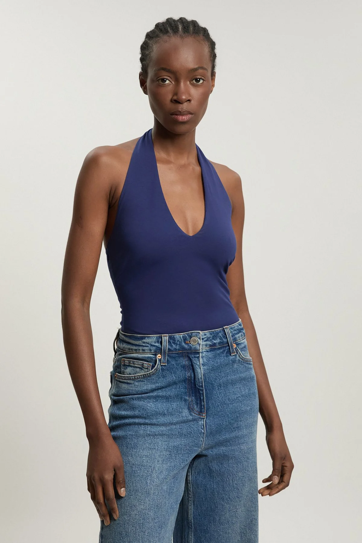 Stretch Cotton Jersey Halter Bodysuit - 1