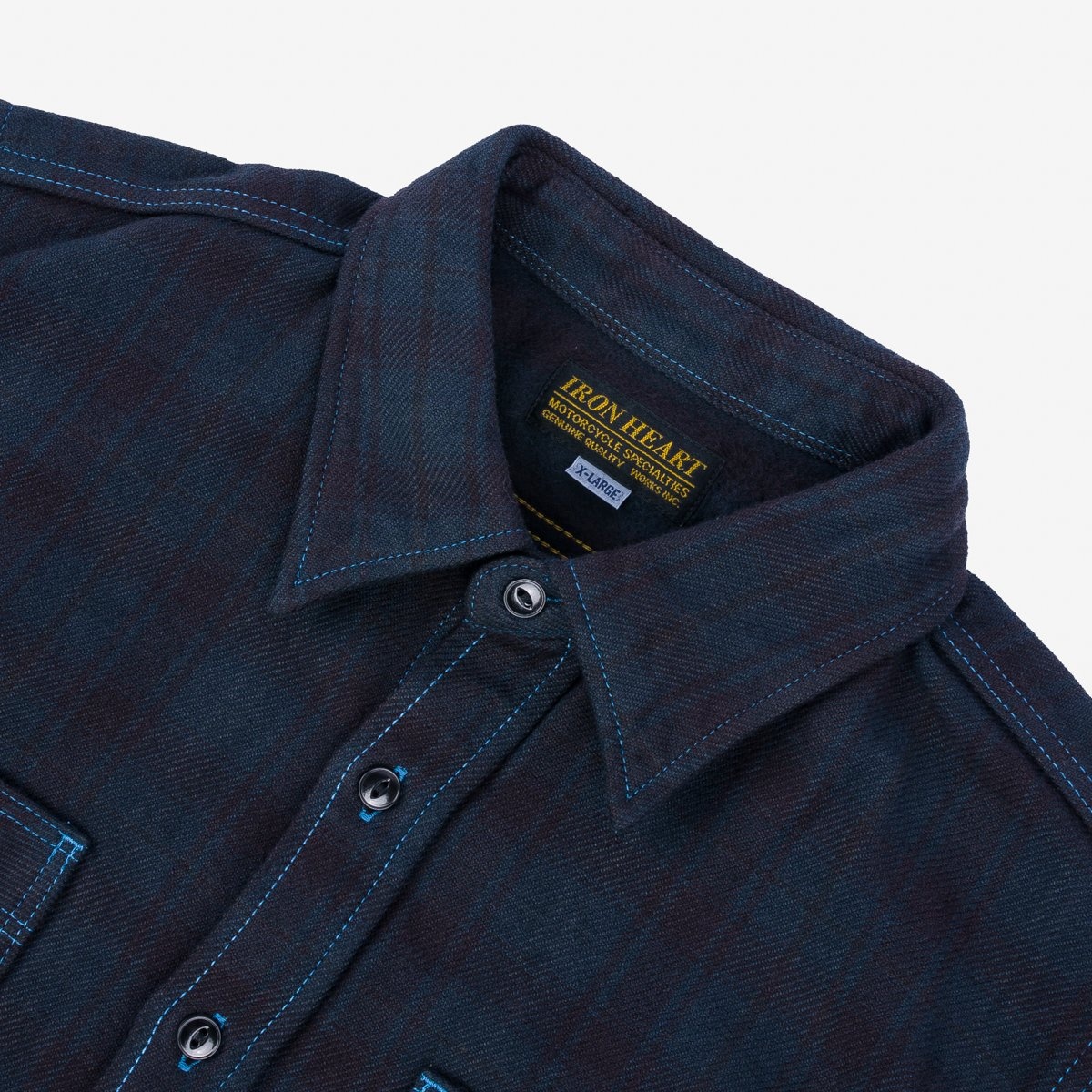 IHSH-339-OD Ultra Heavy Flannel Blanket Check Work Shirt - Sax Blue Overdyed Black - 5