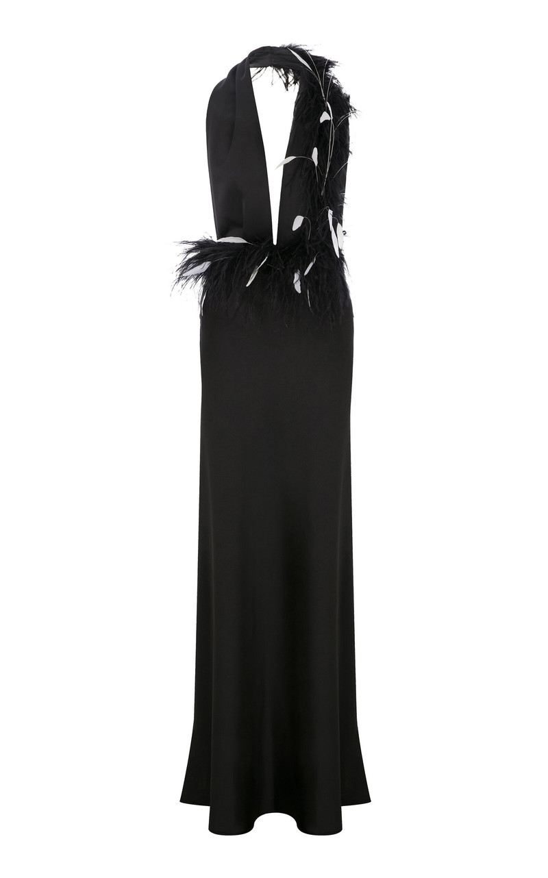 Carey V-Neck Feathered Maxi Dress black 1