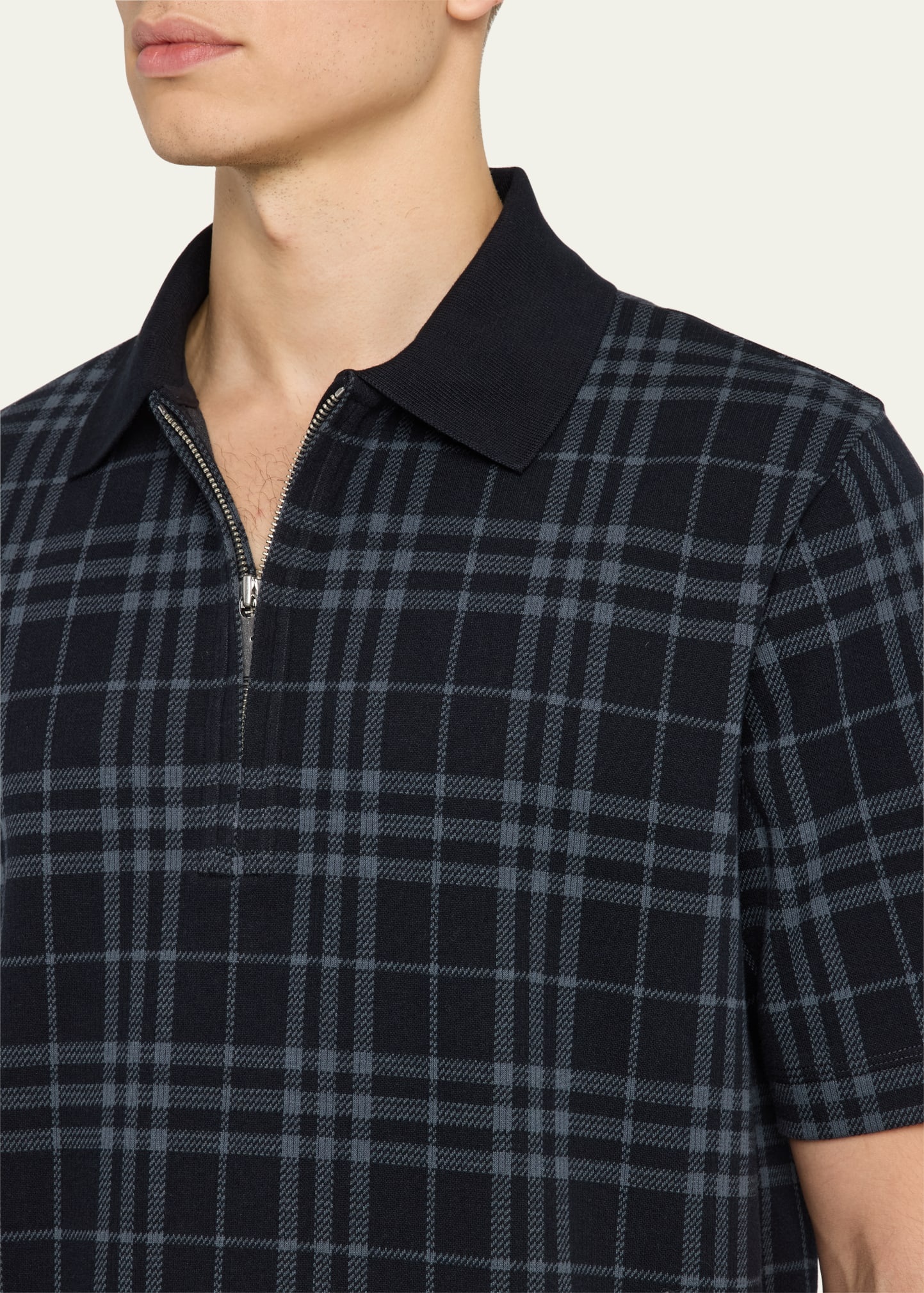 Men's Plaid Quarter-Zip Polo Shirt - 5