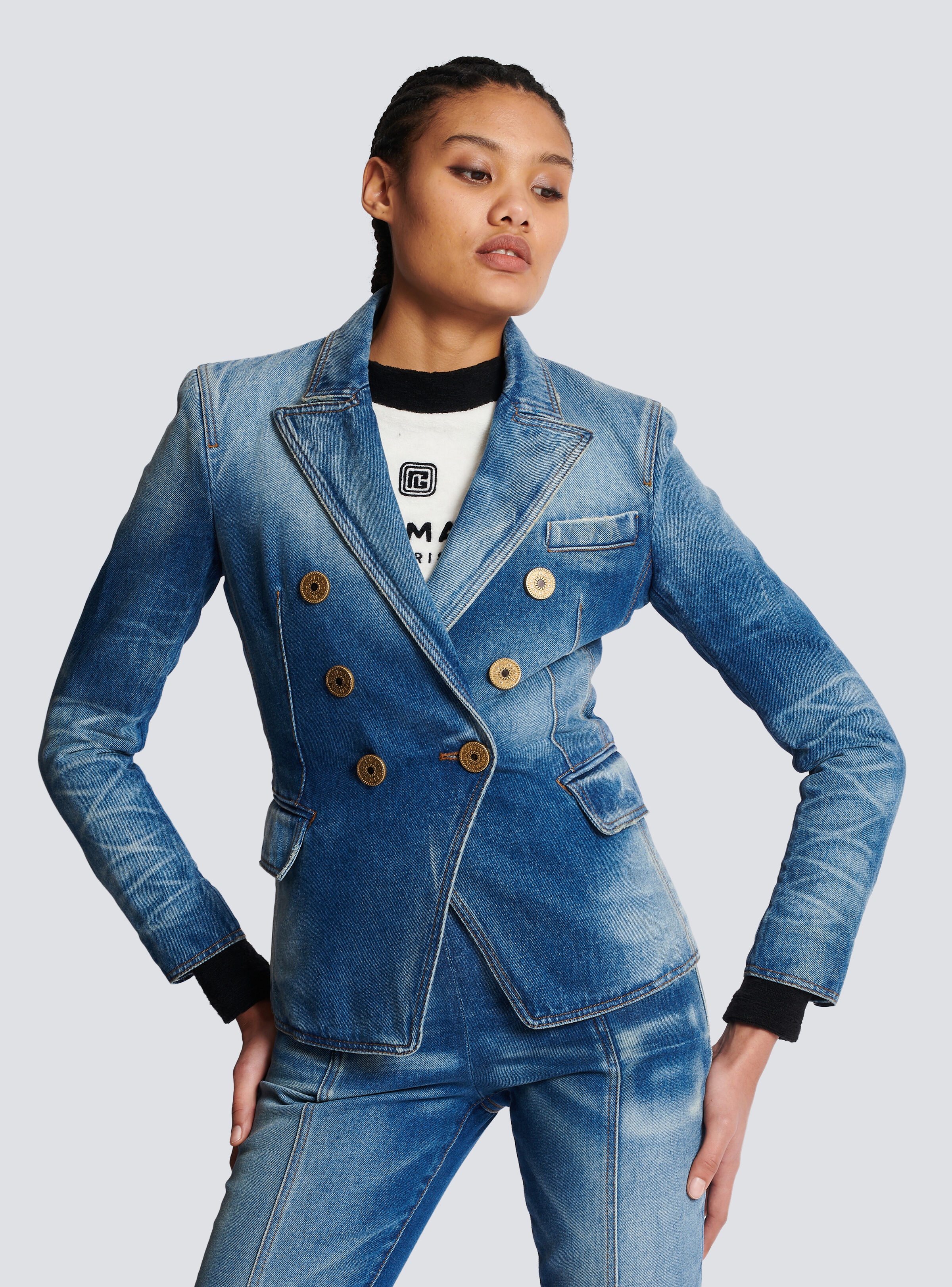 6-button denim jacket - 6