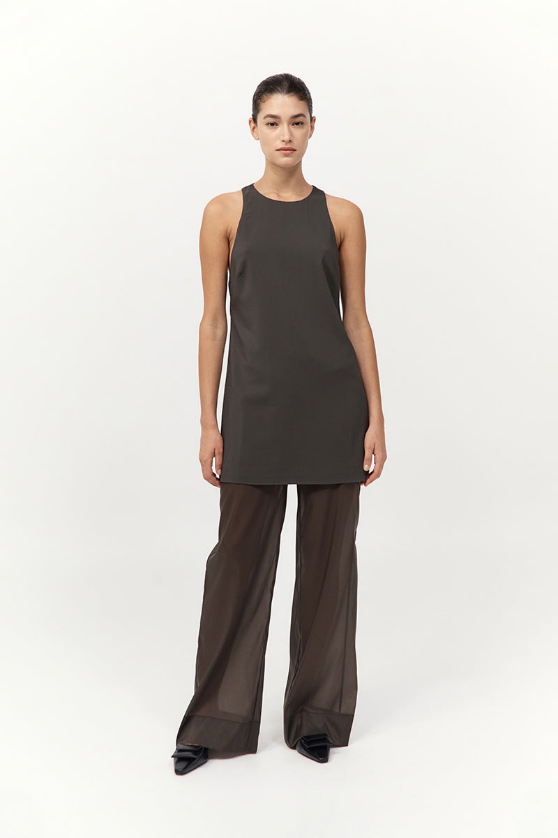 Cut Away Shift Dress - Black Olive - 2