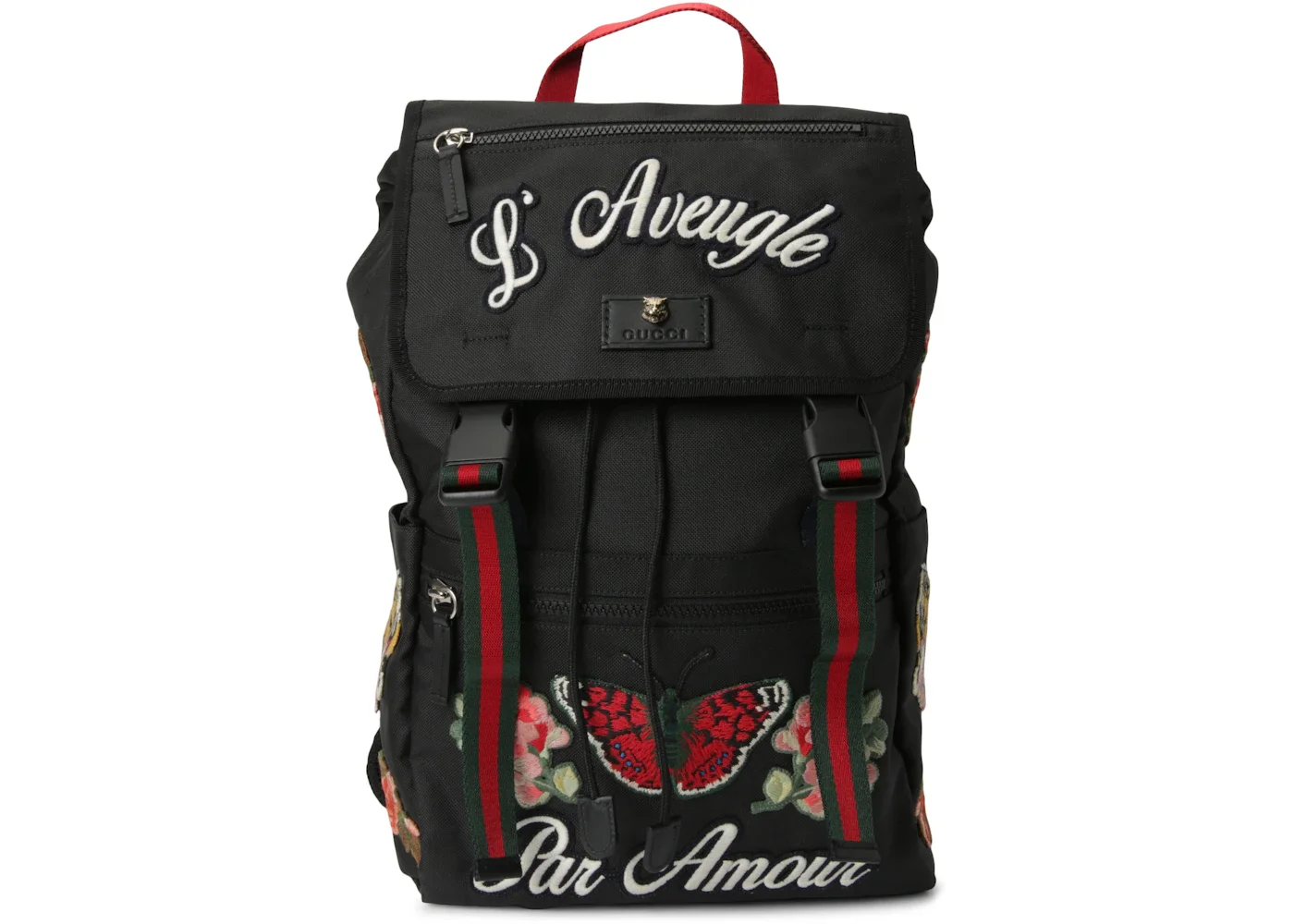 Gucci Backpack L'Aveugle Par Amour Embroidered Web Strap Black - 1