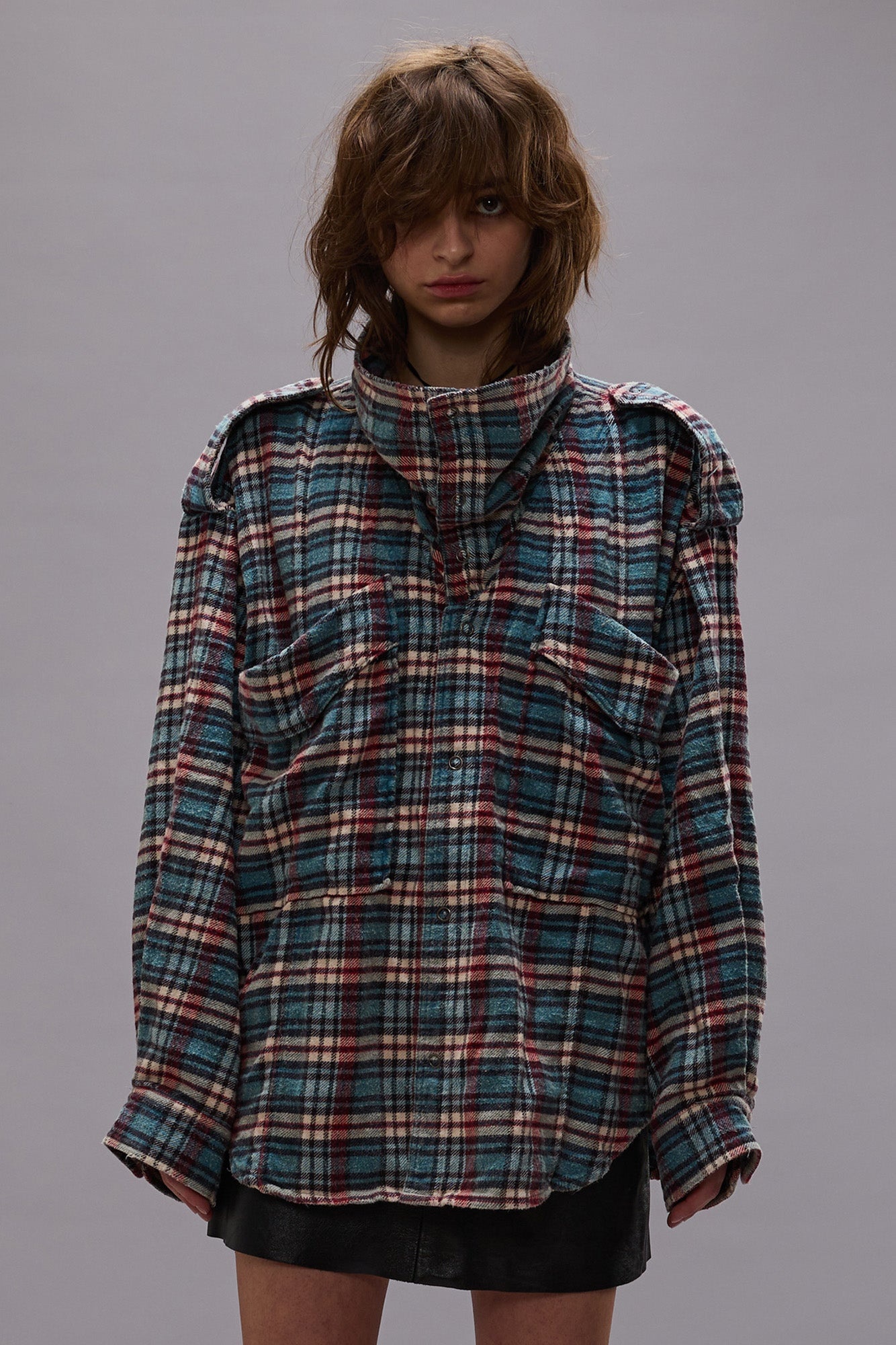 HIGH NECK SHIRT - BLUE PLAID - R13 - 5