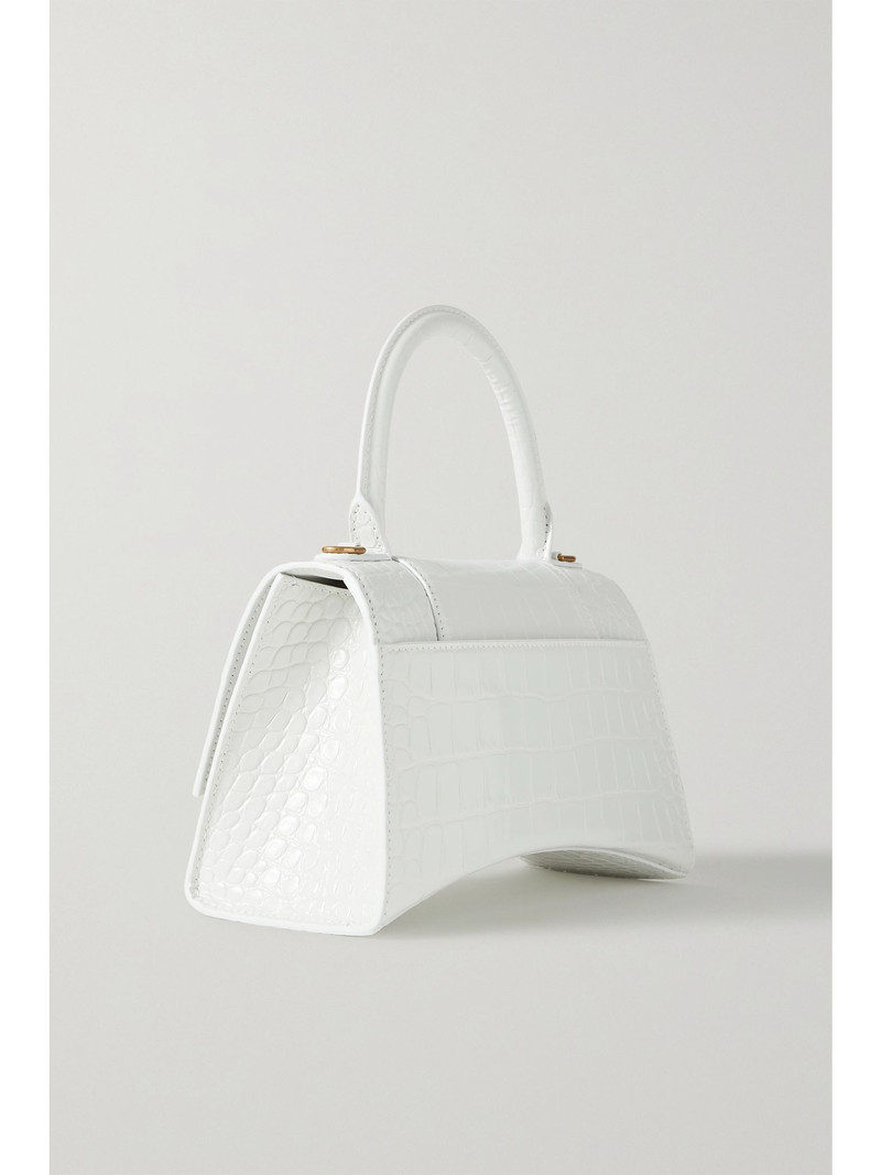 Hourglass XS croc-effect leather tote White 3
