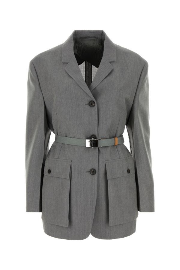 Prada Woman Grey Mohair Blend Blazer - 1