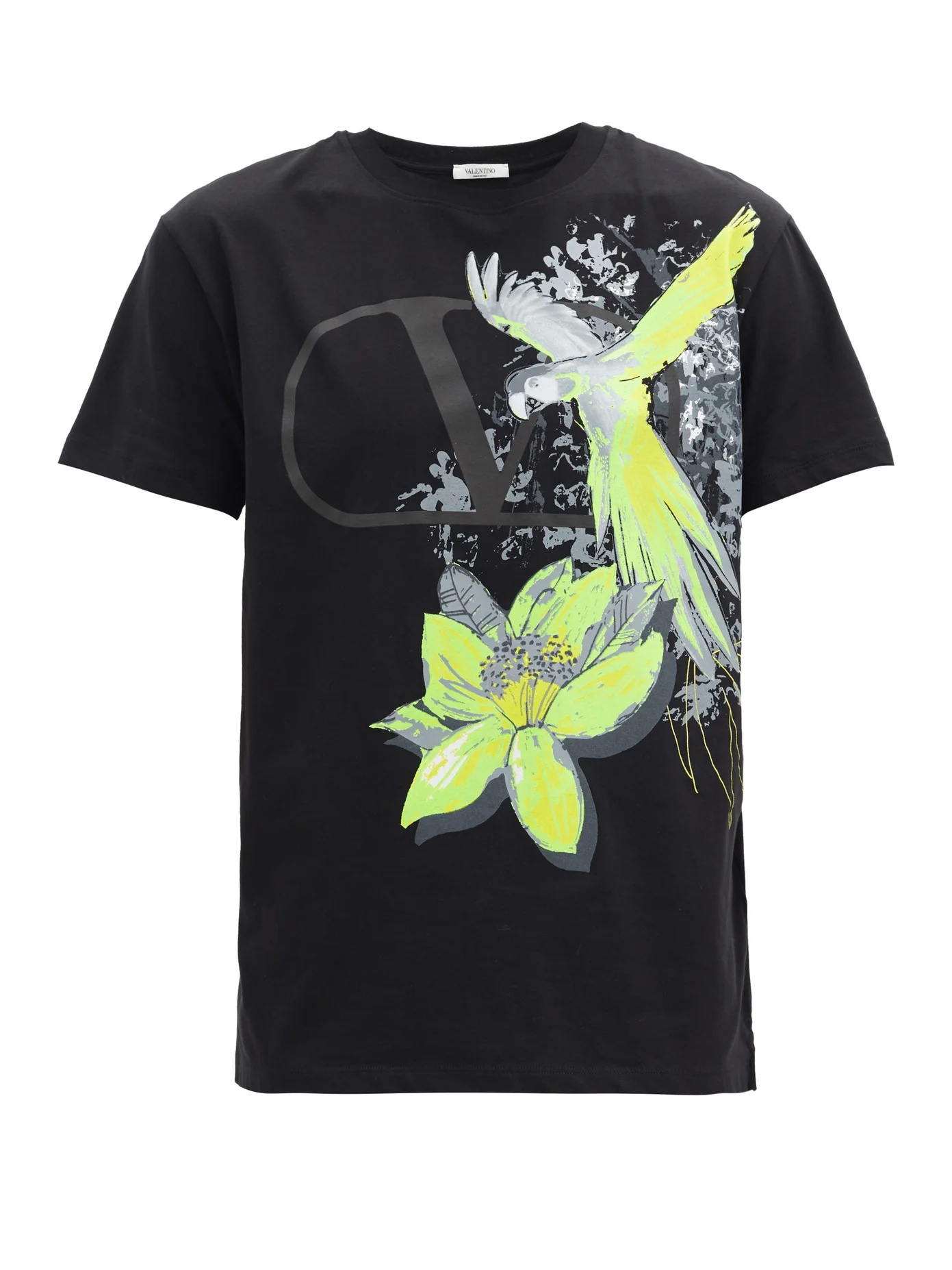 Jungle parrot-print V-logo cotton T-shirt - 1