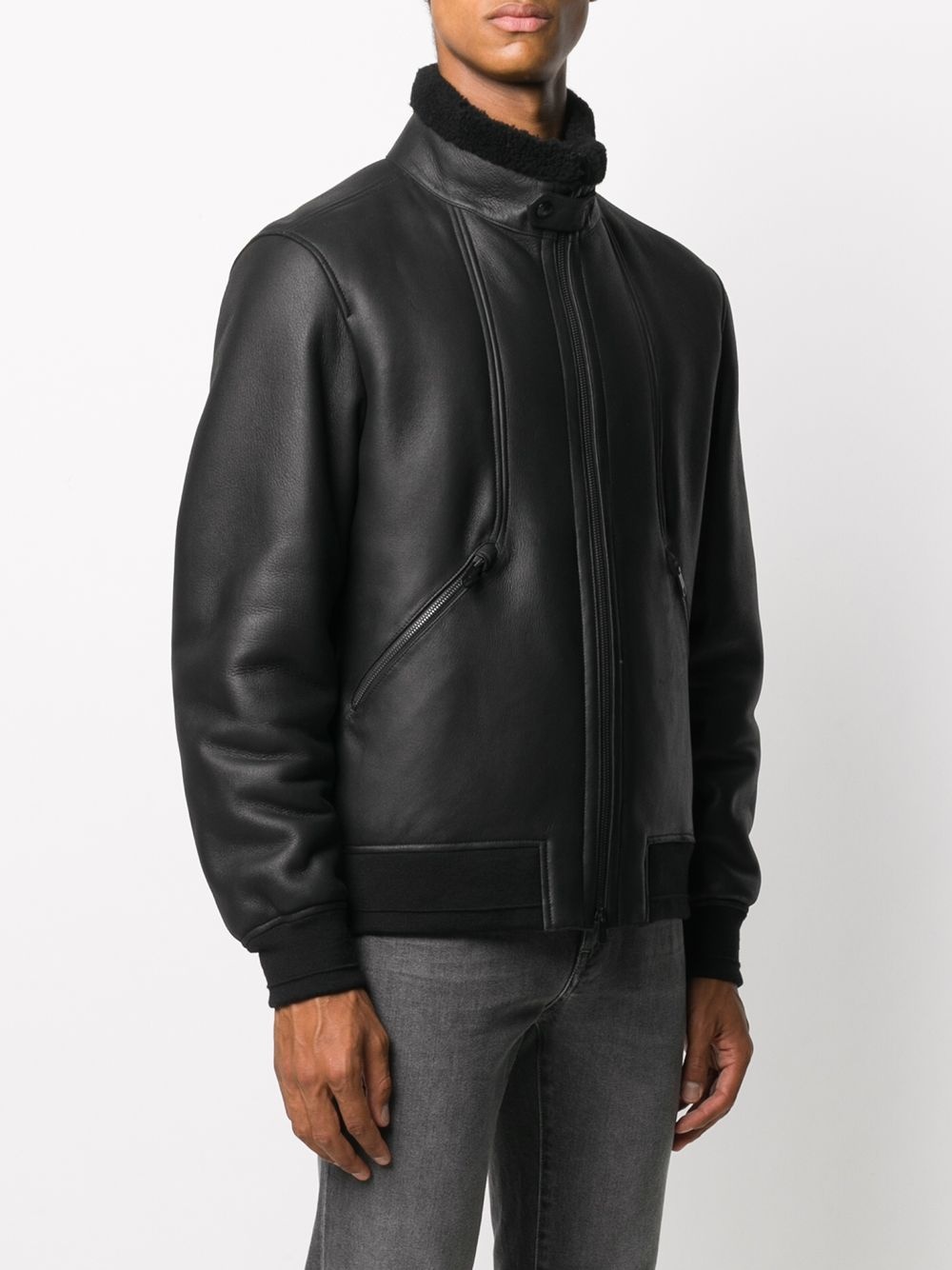 high neck lambskin jacket - 3