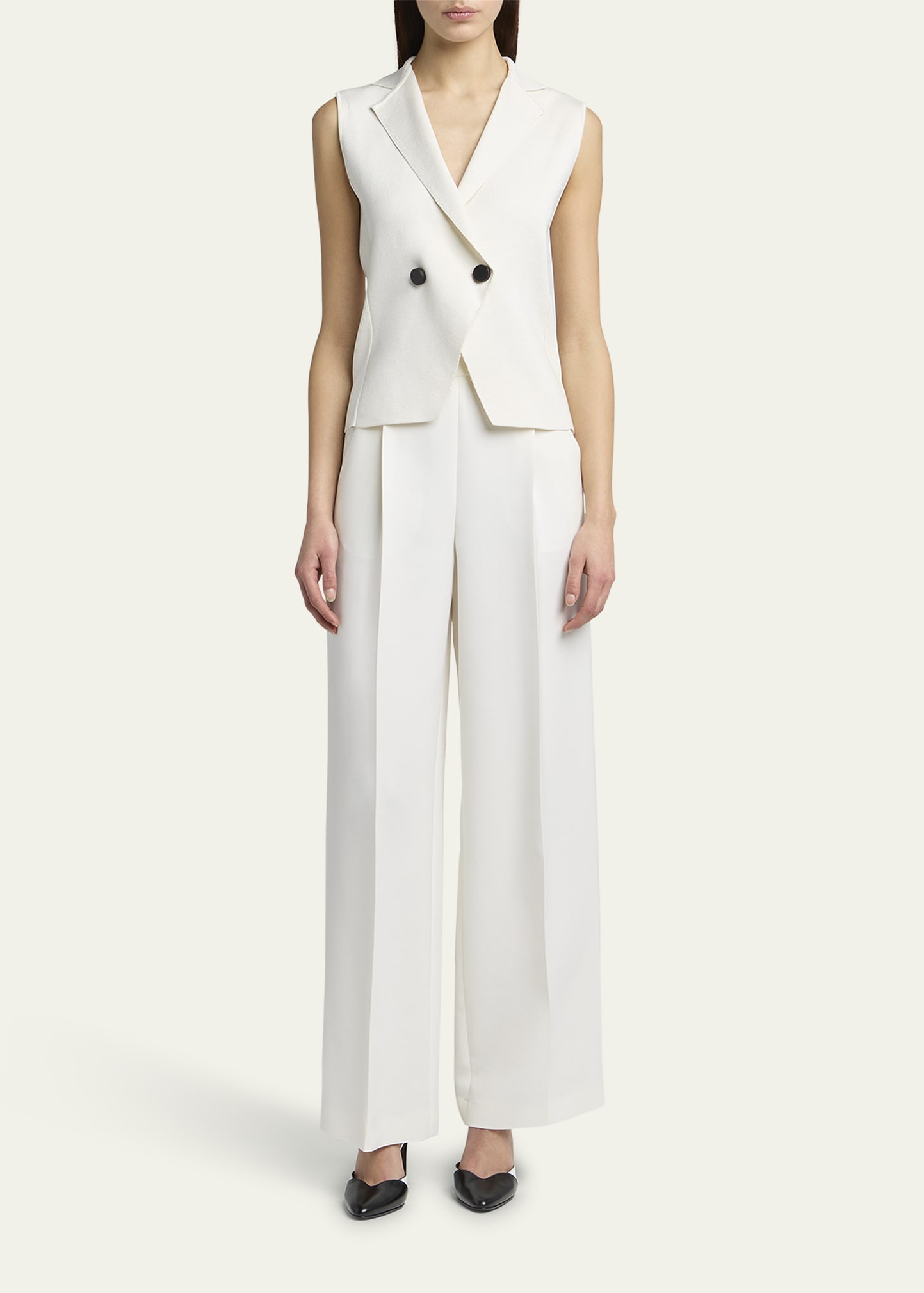 Wide Leg Silk Cady Trousers - 2