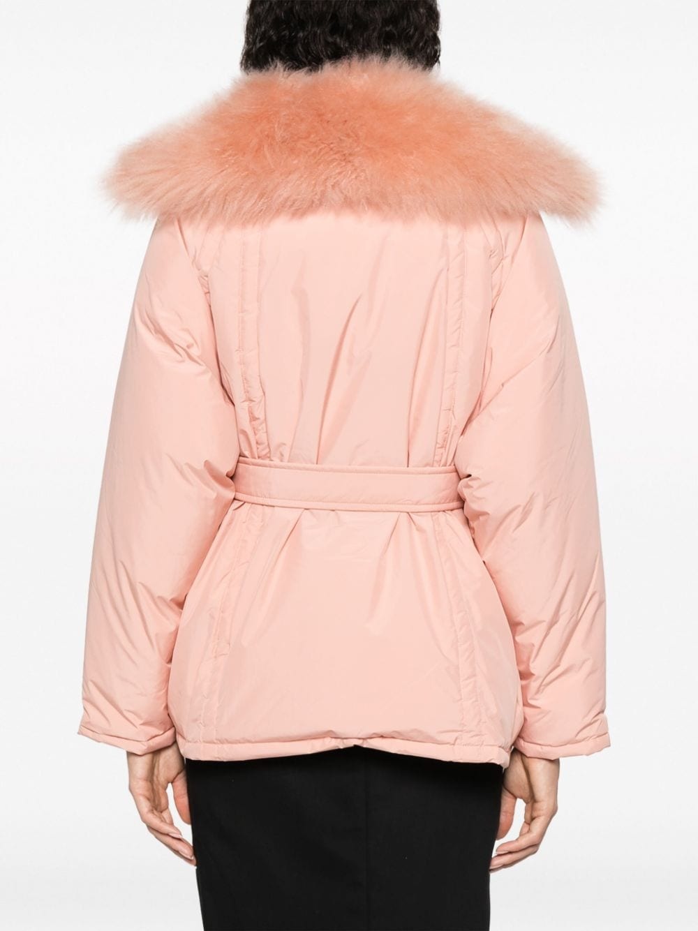 shearling-trim belted down jacket - 4