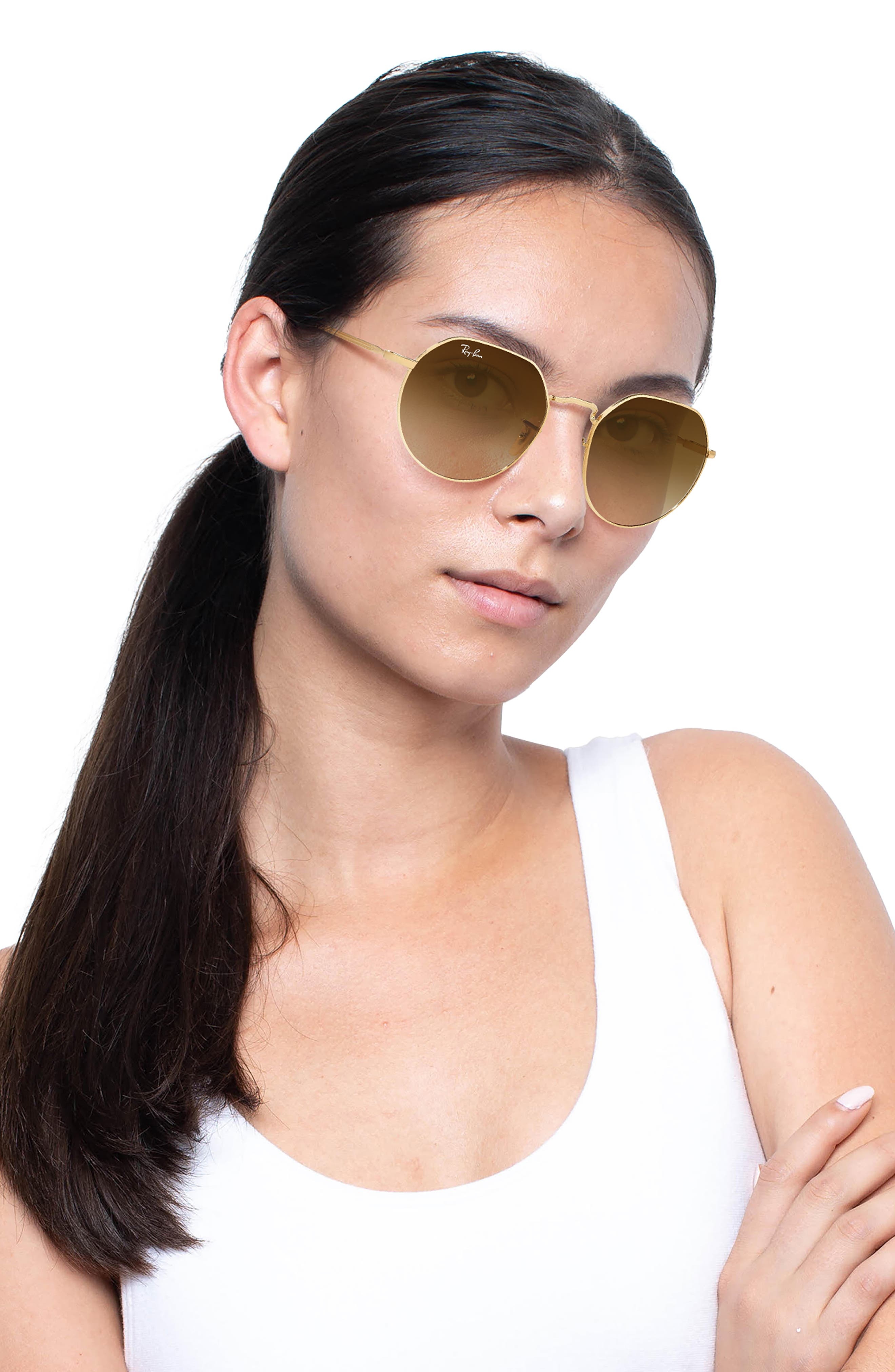 Ray-Ban Jack 53mm Round Sunglasses in Arista /Clear Gradient Brown at Nordstrom - 4