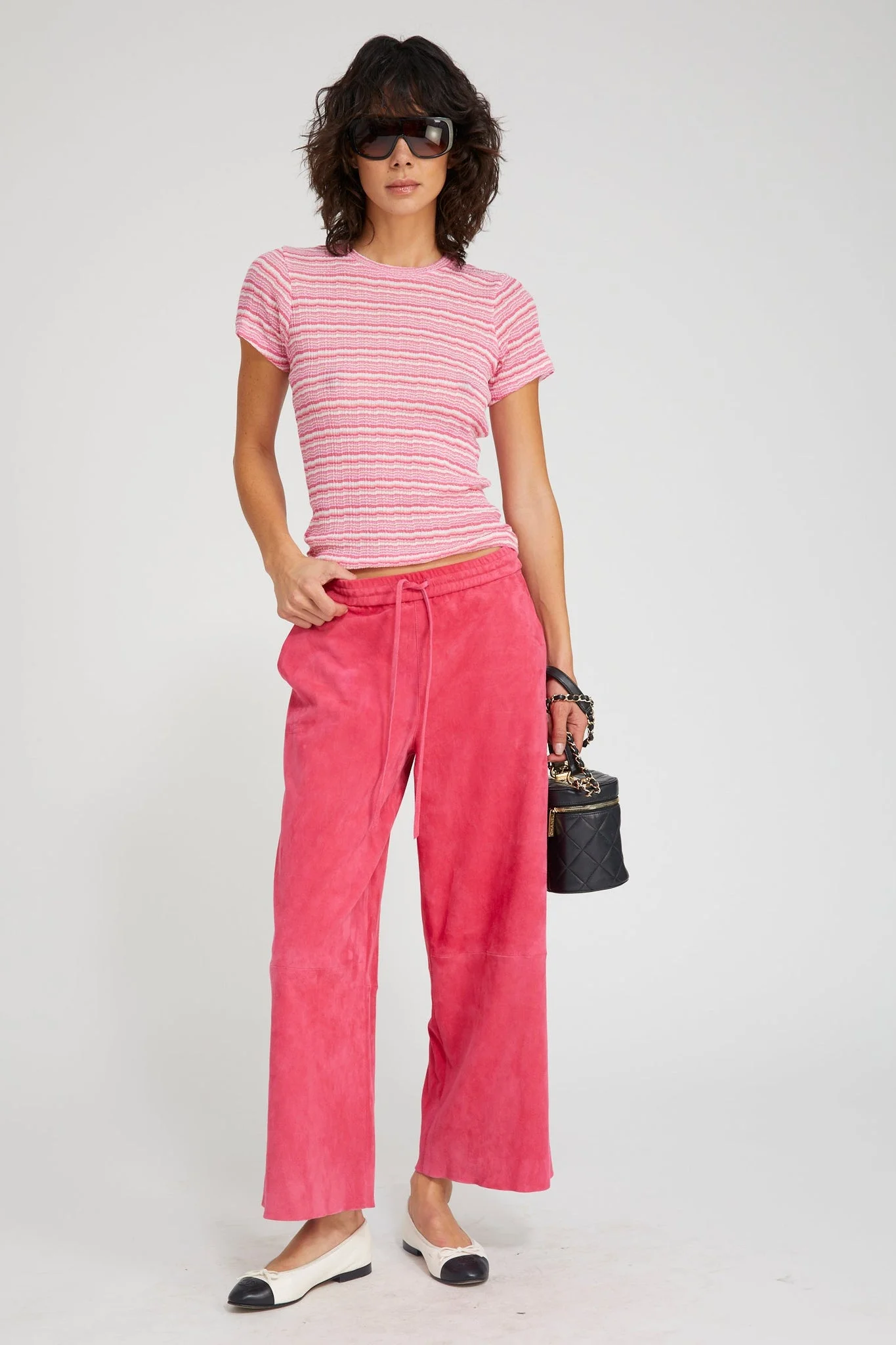 SUEDE CROPPED BAGGY PANTS - 1