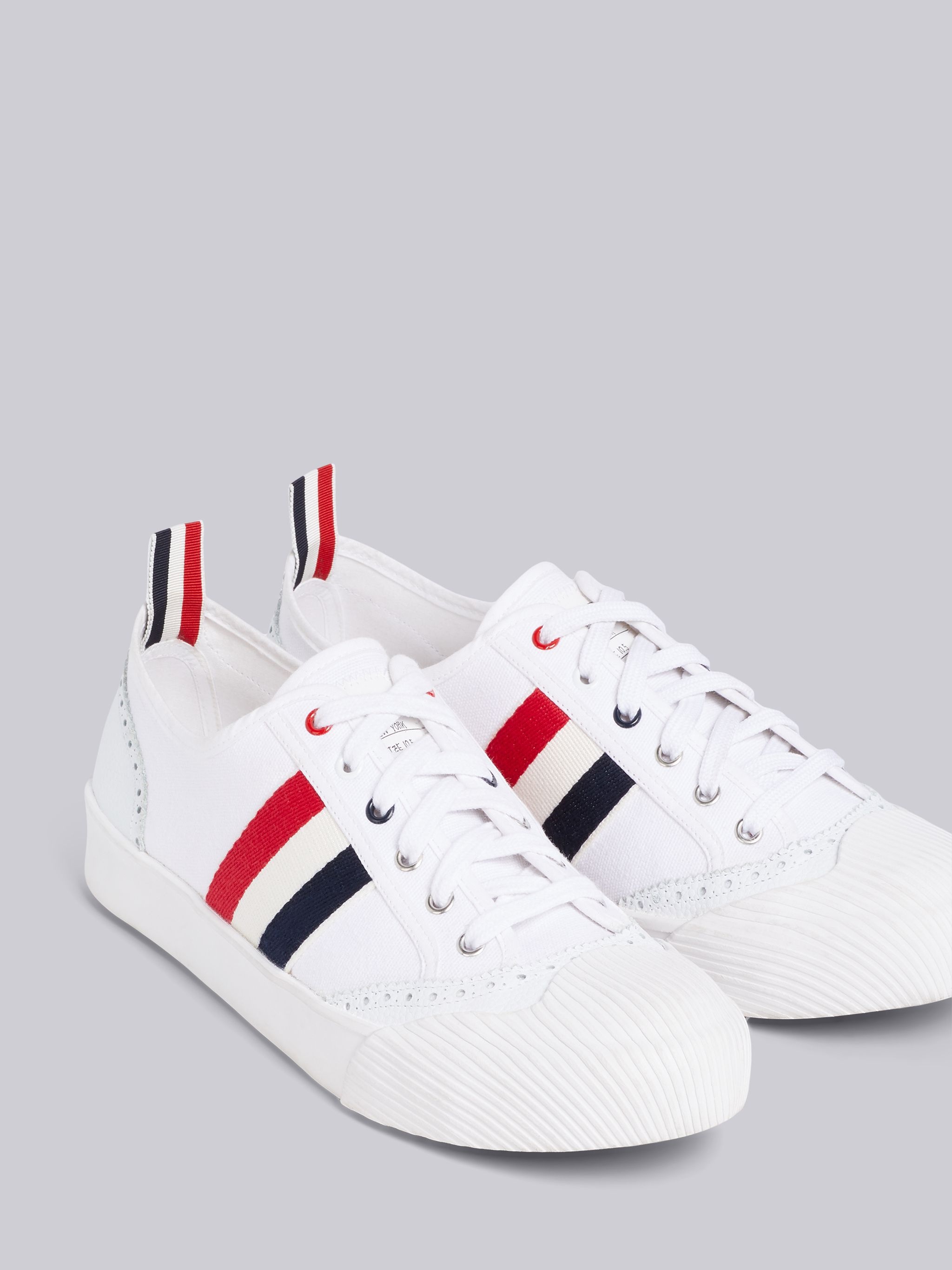 White Canvas Broguing Sneakers  - 2