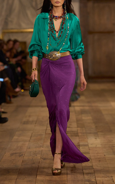 Ralph Lauren Embelished Jersey Sarong Maxi Skirt purple outlook