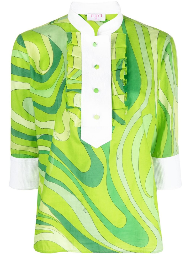 Marmo-print pleated cotton shirt 1