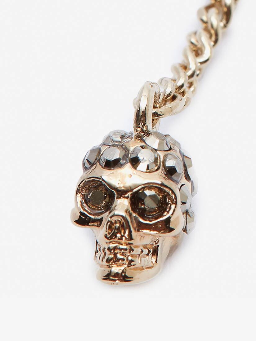 Women's Double-wrap Chain Skull Necklace in Pale Gold - 3