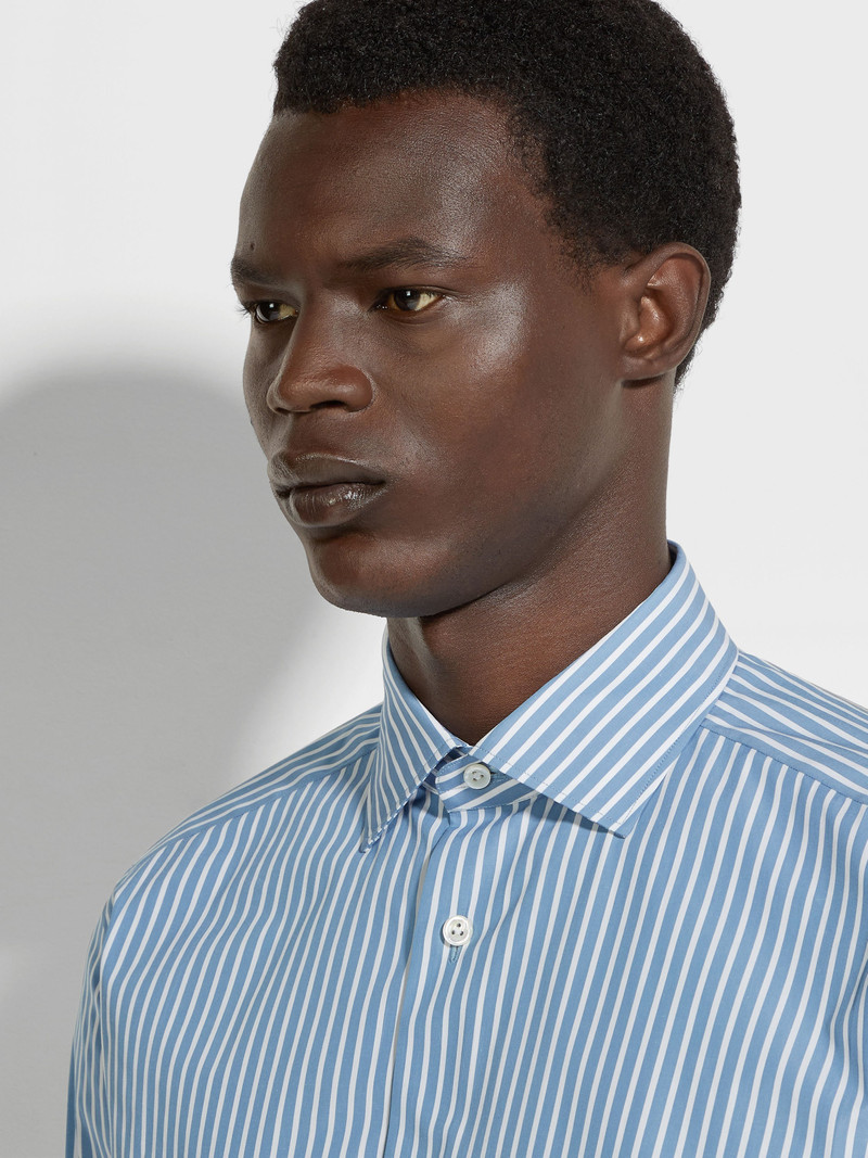 ZEGNA DARK BLUE AND WHITE MACRO-STRIPED CENTOVENTIMILA COTTON SHIRT outlook