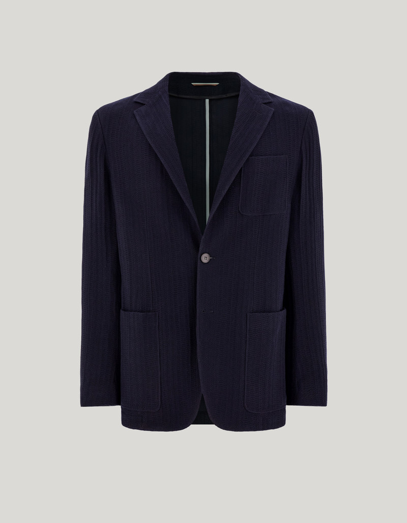 NAVY BLUE TRICOT-EFFECT COTTON JERSEY JACKET 1