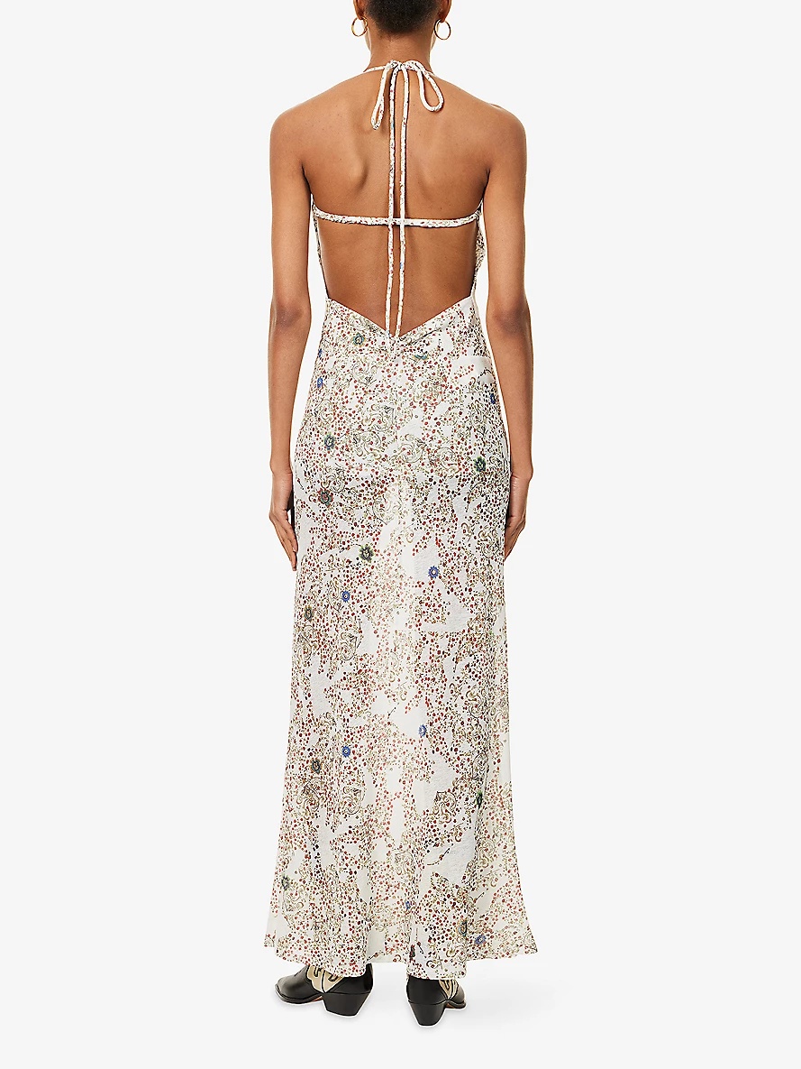 Nensi Floral-Print Open-Back Woven Maxi Dress - 4