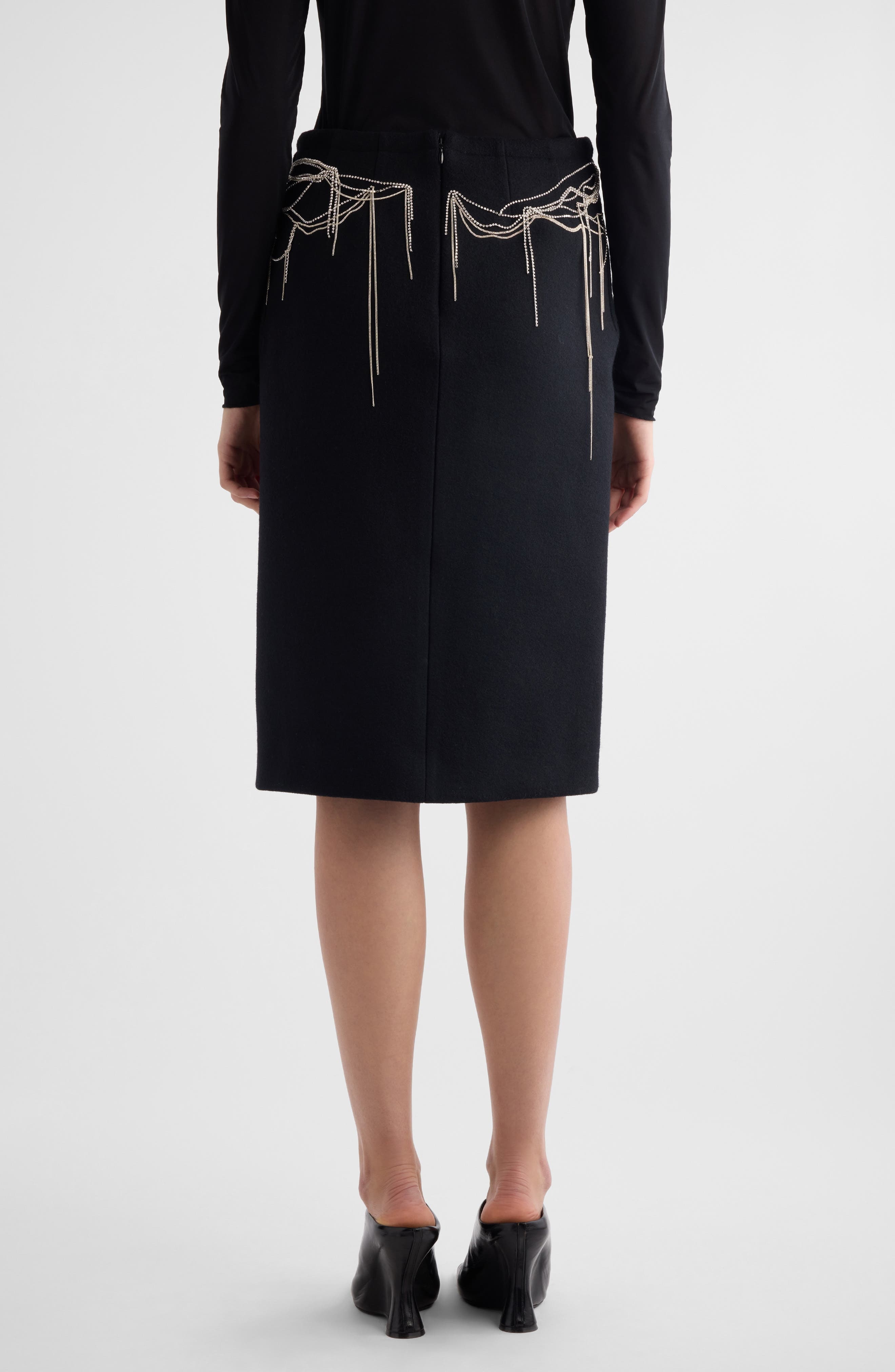Dries Van Noten Shelda Crystal Chain Wool Blend Skirt in Black at Nordstrom - 3