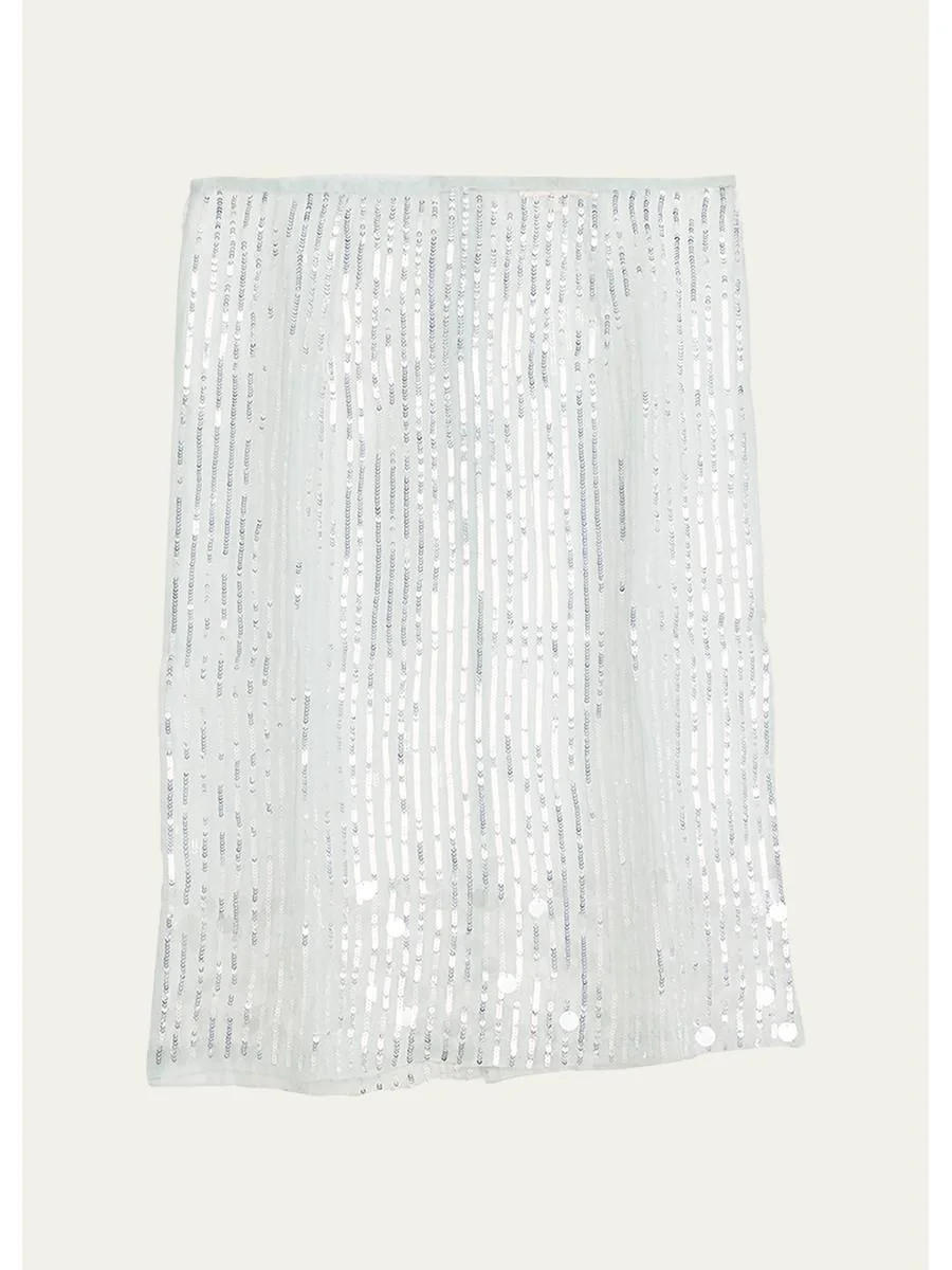 Isabella Sequined Pinstrips Sheer Silk Skirt - 1