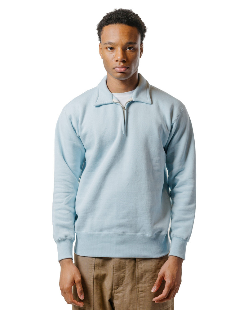 The Real McCoys The Real McCoy’s MC24115 10 Oz. Loopwheel 1/4 Zip Sweatshirt Saxe outlook