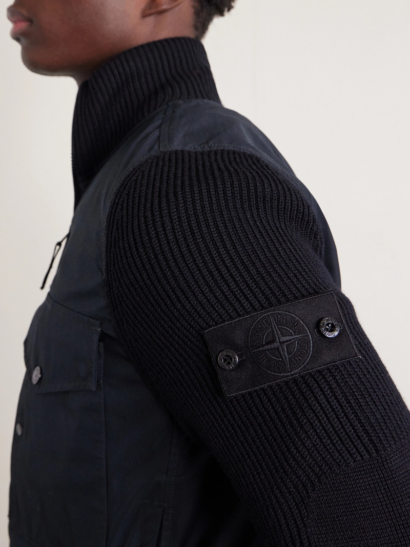 STONE ISLAND GHOST Hybrid Cotton-Canvas and Ribbed Virgin Wool Bomber Jacket 5