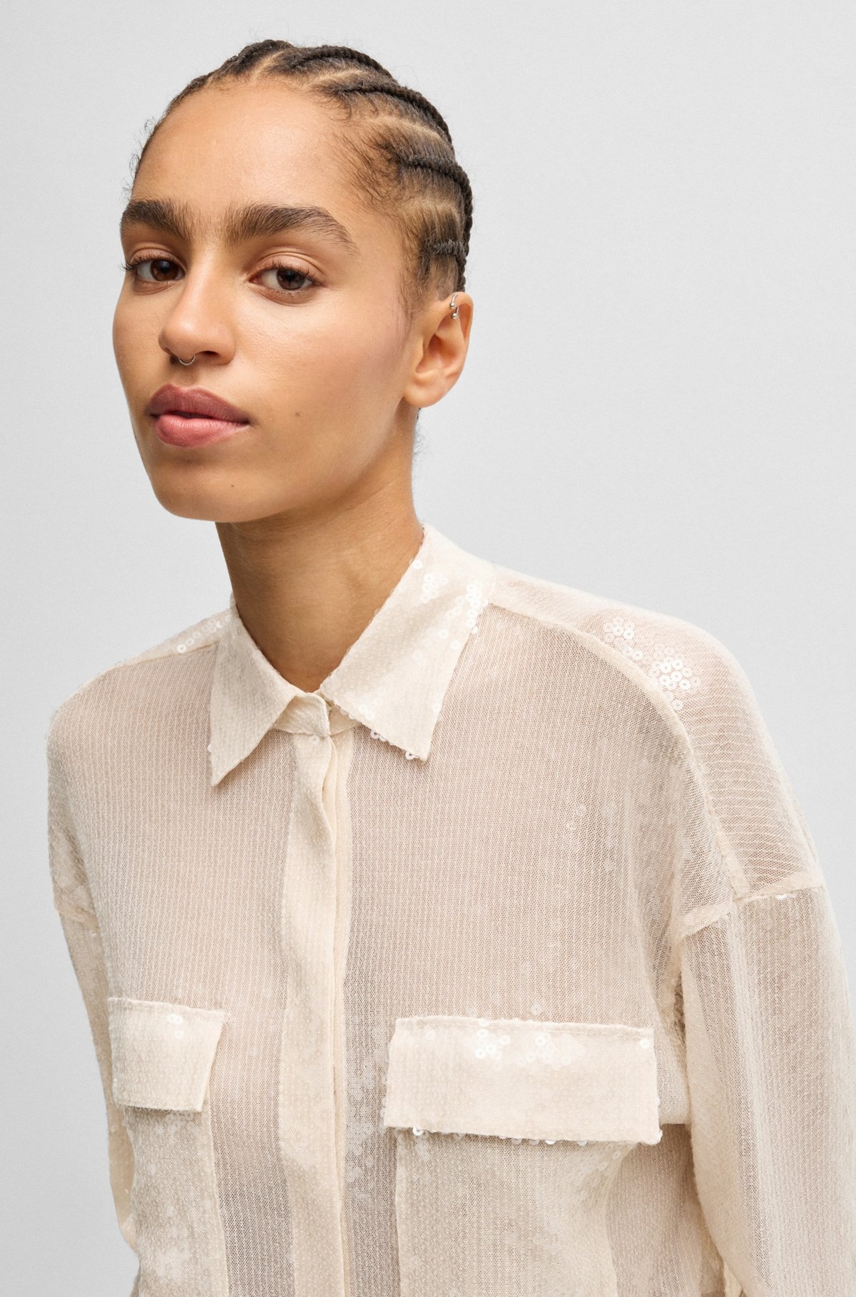 RELAXED-FIT BLOUSE WITH SEQUINS AND POINT COLLAR - 4