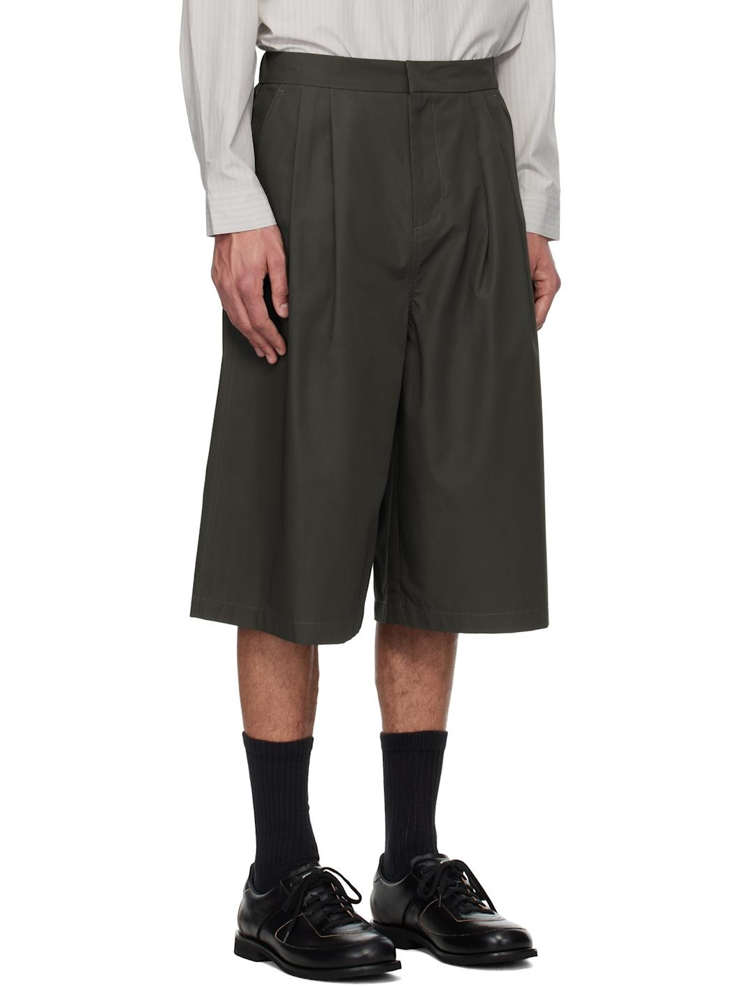 Brown Two Tuck Wide Shorts - 2