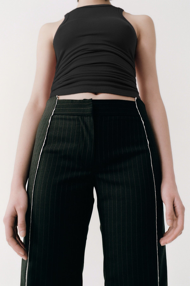 Deconstructed Pinstripe Trousers - Black 6