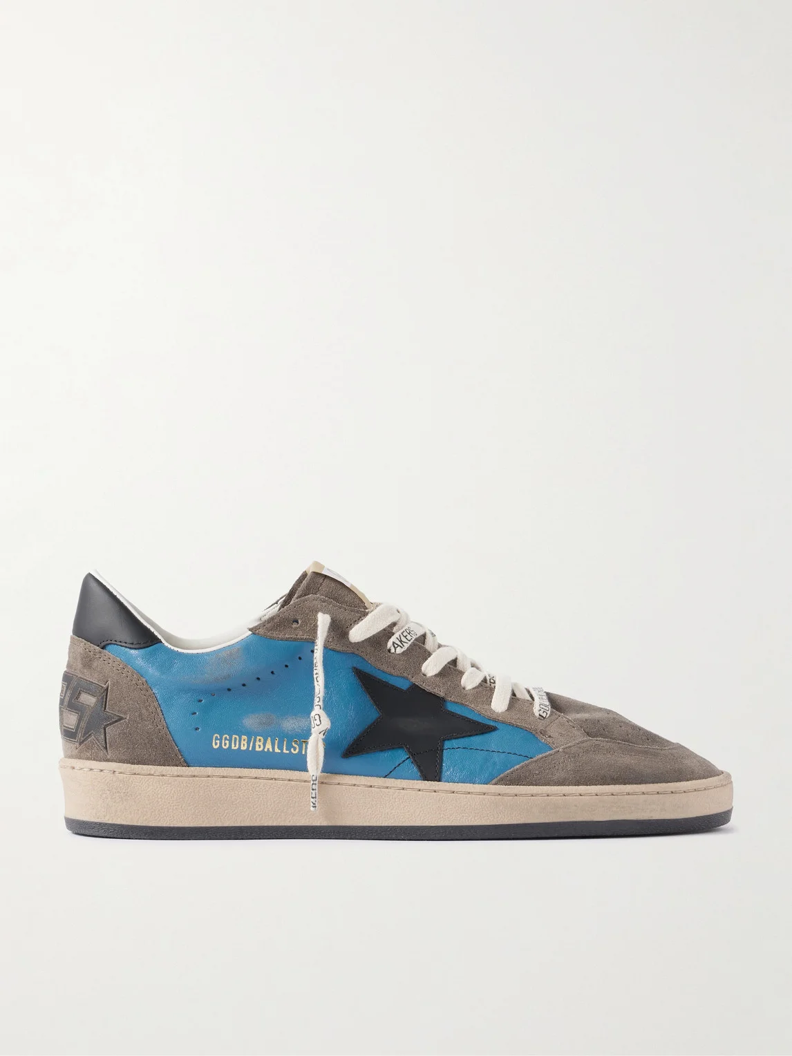 Ball Star Suede-Trimmed Distressed Leather Sneakers - 1