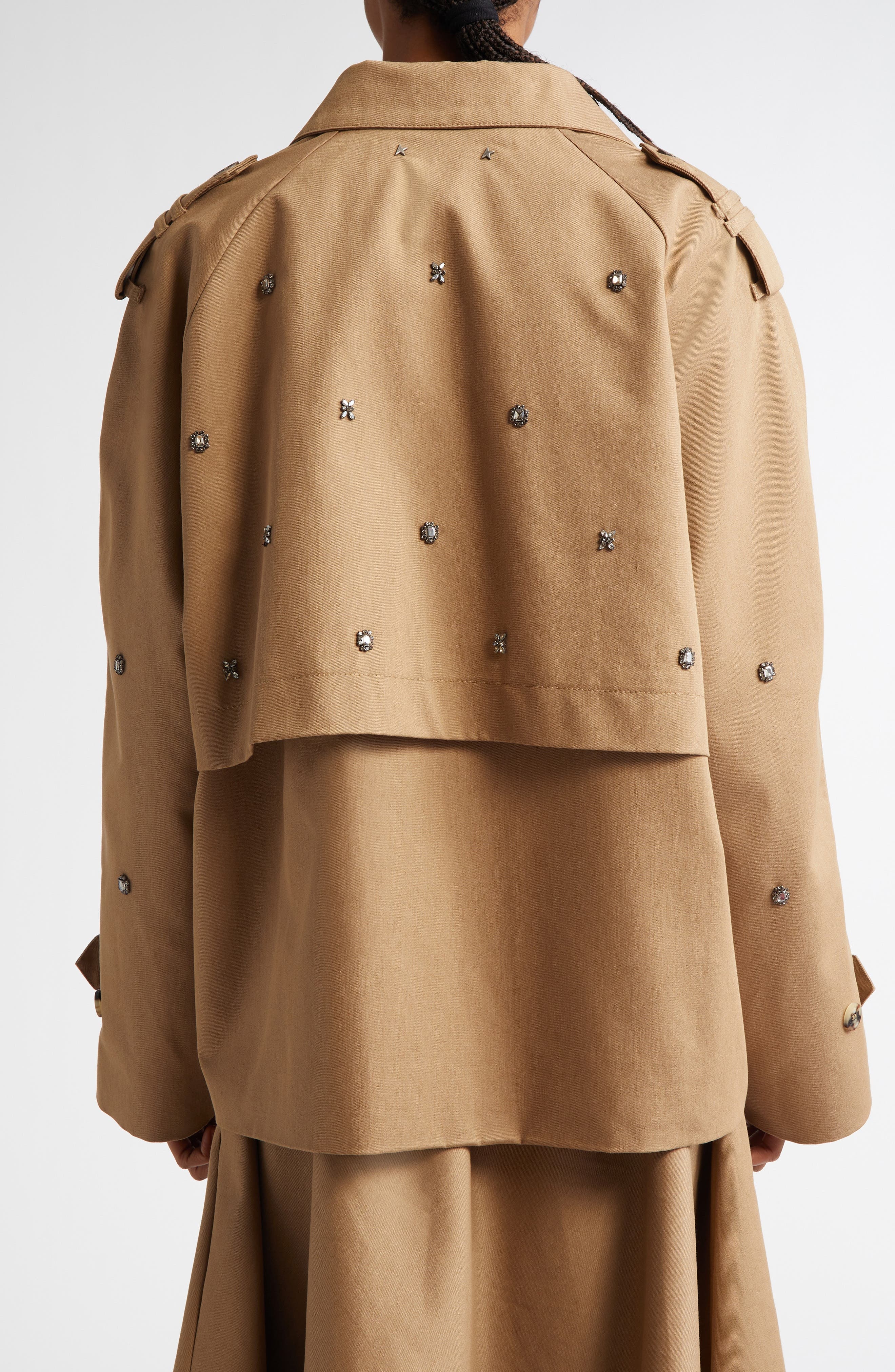 Golden Goose Crystal Embellished Oversize Trench Jacket in Khaki Beige at Nordstrom - 3