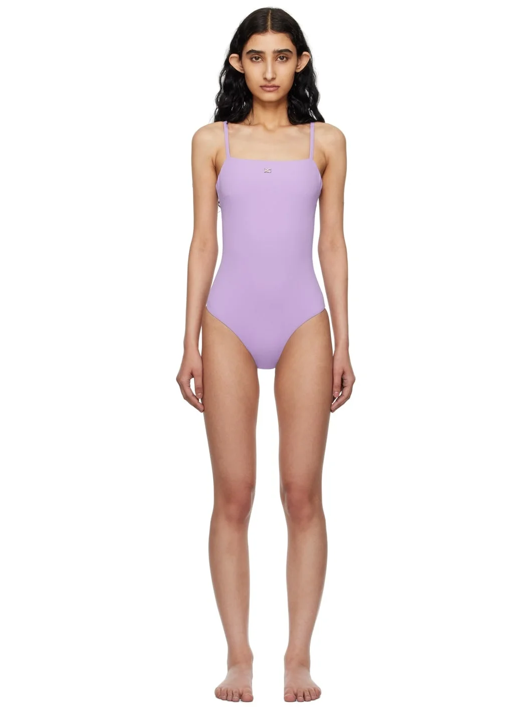 Purple Square Neck Swimsuit - 1