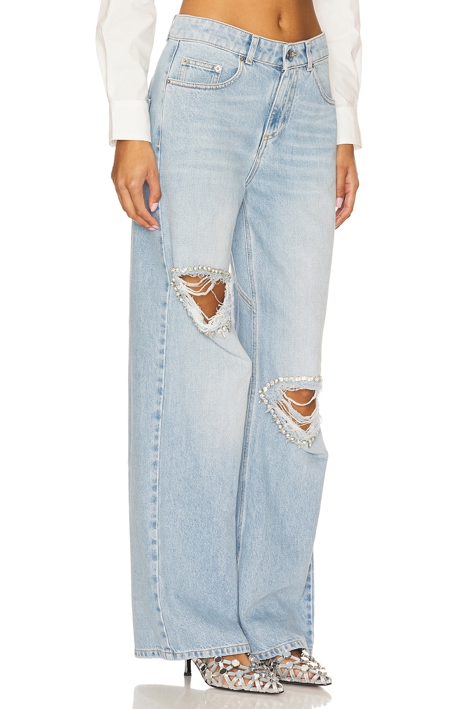 Distressed Crystal Relaxed Slit Jean - 2