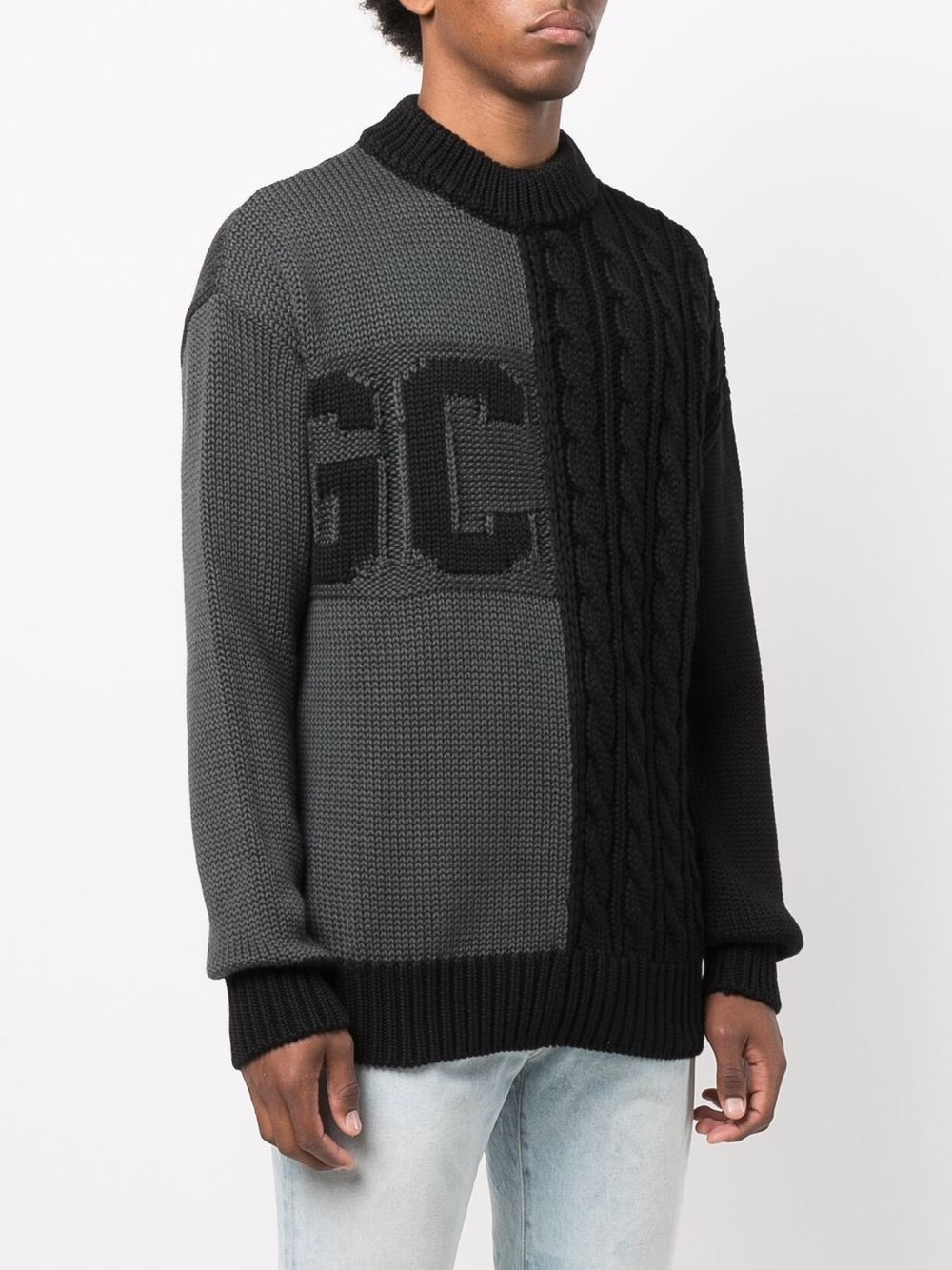 logo-printed cable-knit jumper - 3