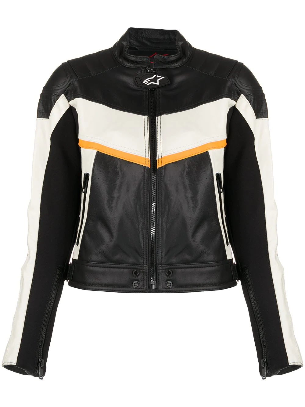 colour-block leather biker jacket - 1