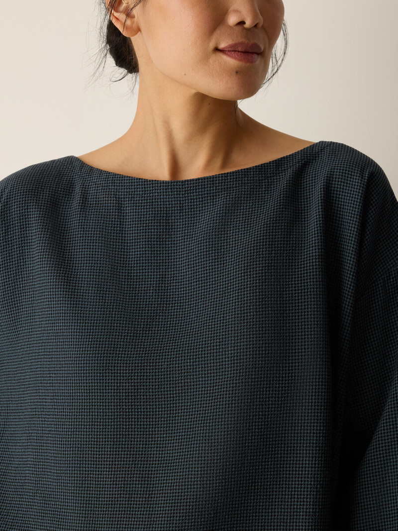 Mini Check Crepe Bateau Neck Box-Top 5
